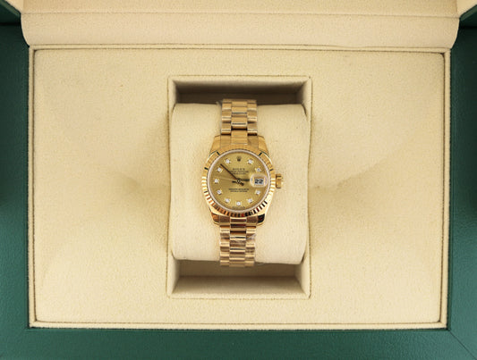 2010 Rolex Ladies Datejust 179138 Champagne Diamond Dial 18kt President 26mm