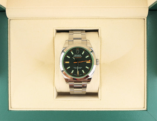 2008 Rolex Milgauss 116400GV Black Dial Green Crystal SS Oyster No Papers 40mm