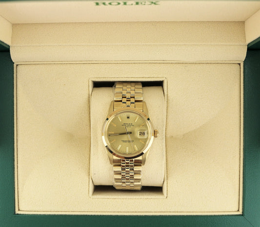 1986 Rolex Date 15007 Chevy Award Champagne Dial Solid Gold 14kt Jubilee 34mm