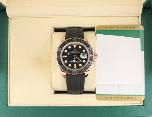 2019 Rolex Yacht-Master 126655 Black Dial OysterFlex 18kt RG With Papers 40mm