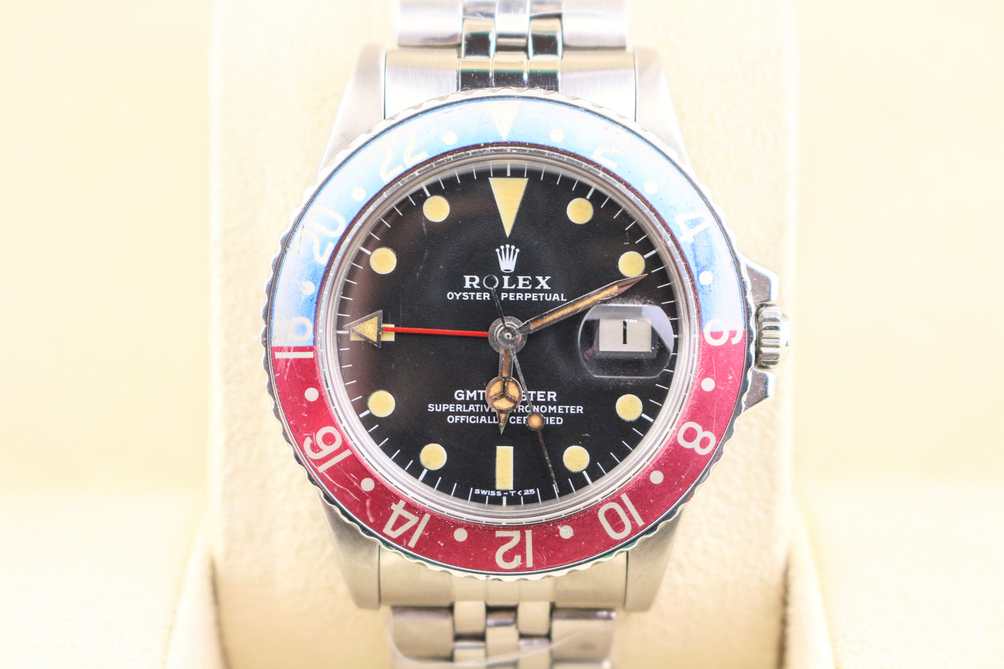 1972 Rolex Pepsi GMT-Master 1675 Red Back Insert Black Dial MK2 SS Jubilee 40mm