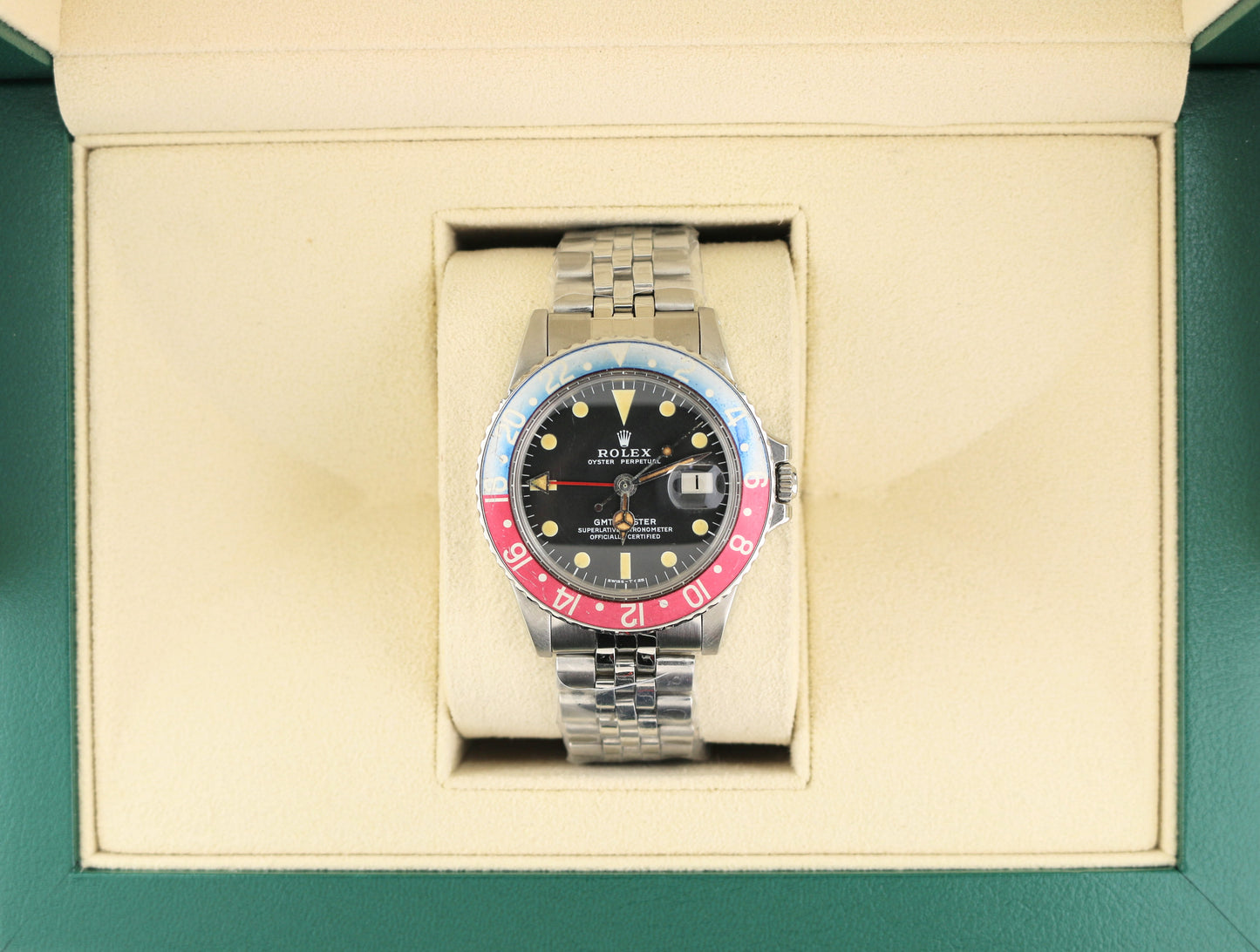 1972 Rolex Pepsi GMT-Master 1675 Red Back Insert Black Dial MK2 SS Jubilee 40mm