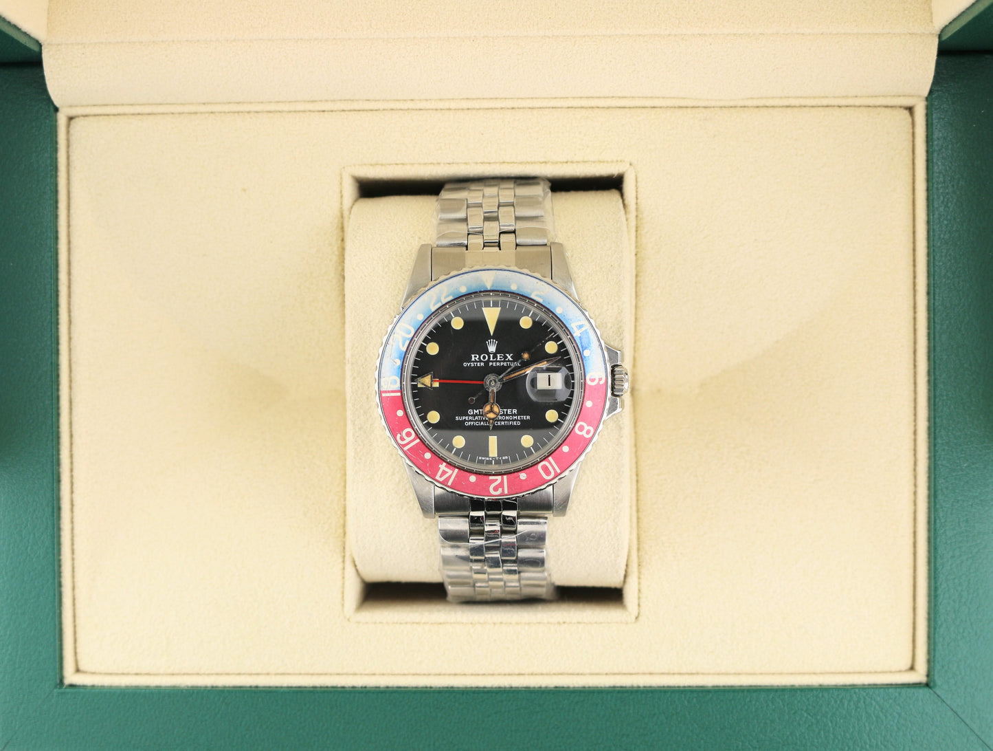 1972 Rolex Pepsi GMT-Master 1675 Red Back Insert Black Dial MK2 SS Jubilee 40mm