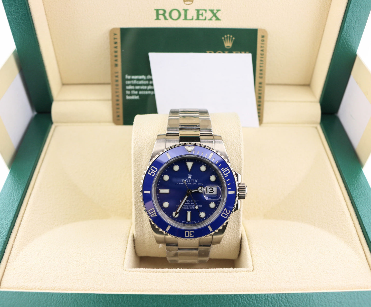 OHA 2008 Rolex Submariner 116619 Smurf Blue Dial White Gold 18kt Oyster W Paper 40mm