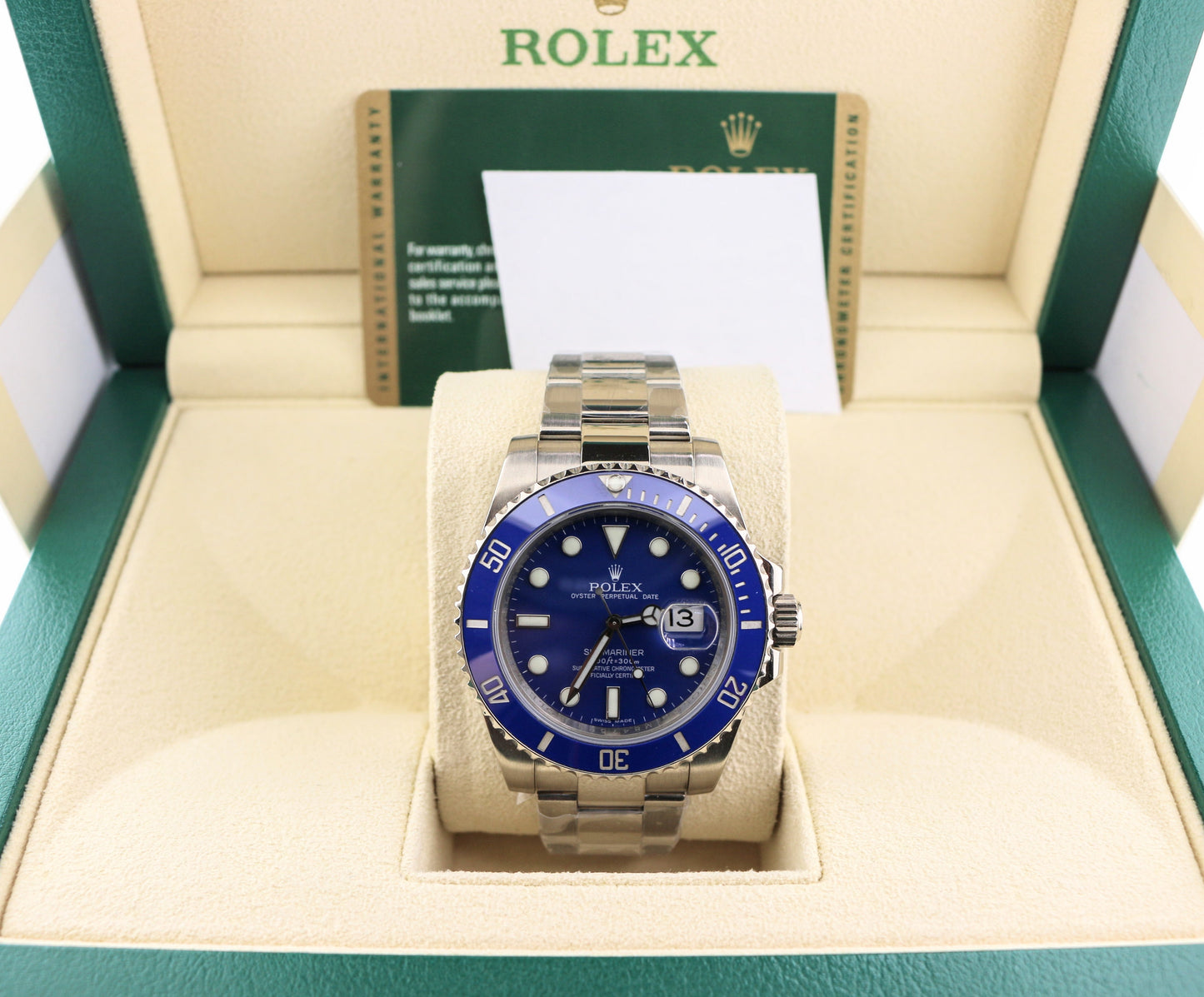 OHA 2008 Rolex Submariner 116619 Smurf Blue Dial White Gold 18kt Oyster W Paper 40mm