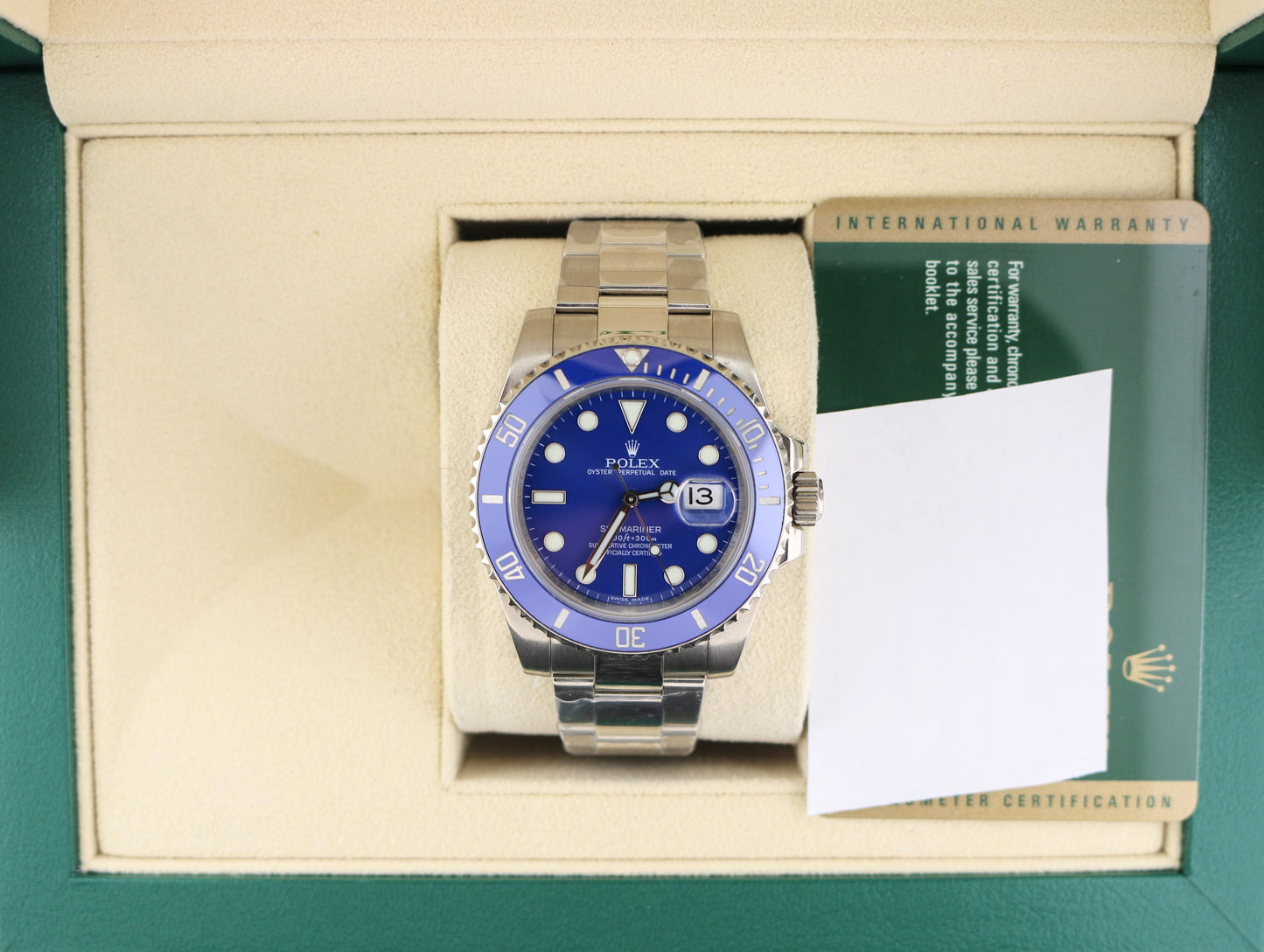 OHA 2008 Rolex Submariner 116619 Smurf Blue Dial White Gold 18kt Oyster W Paper 40mm