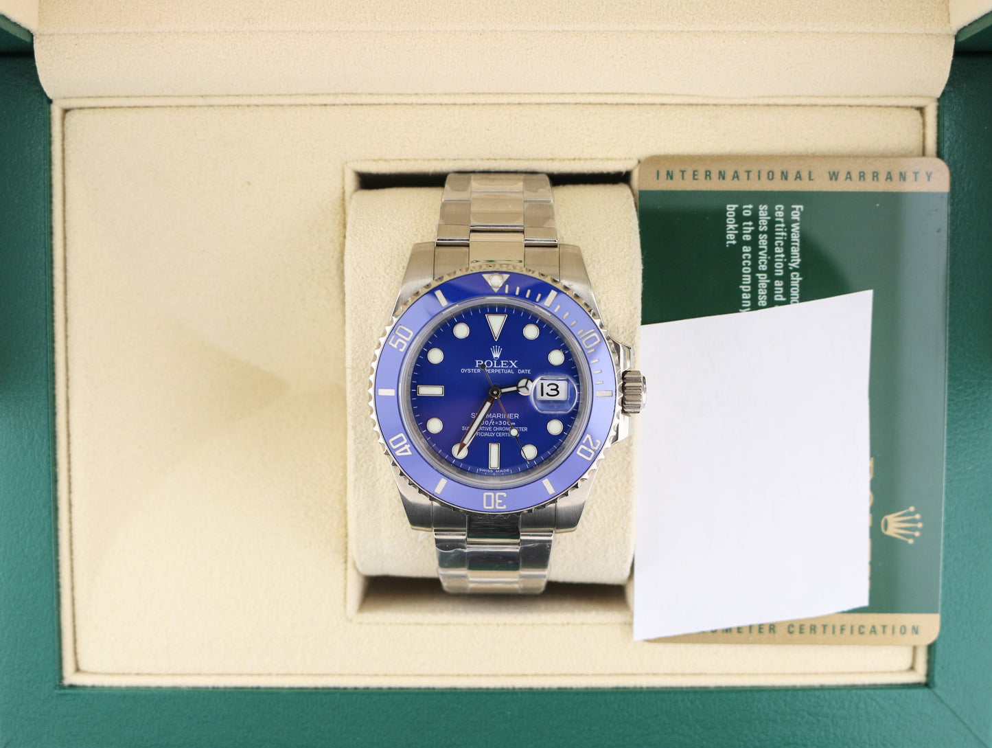OHA 2008 Rolex Submariner 116619 Smurf Blue Dial White Gold 18kt Oyster W Paper 40mm