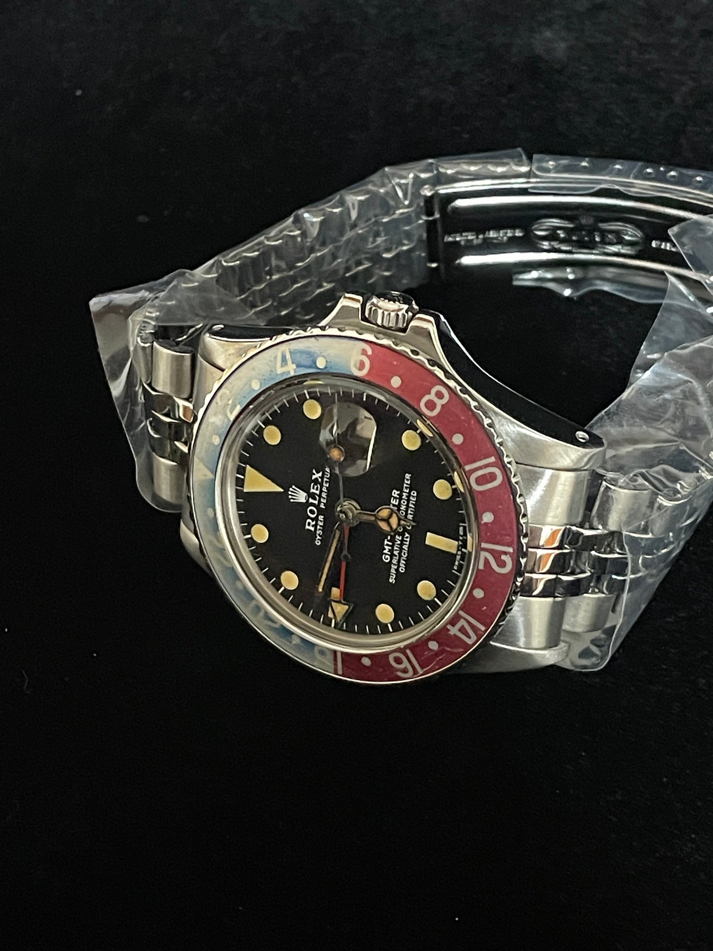 1972 Rolex Pepsi GMT-Master 1675 Red Back Insert Black Dial MK2 SS Jubilee 40mm