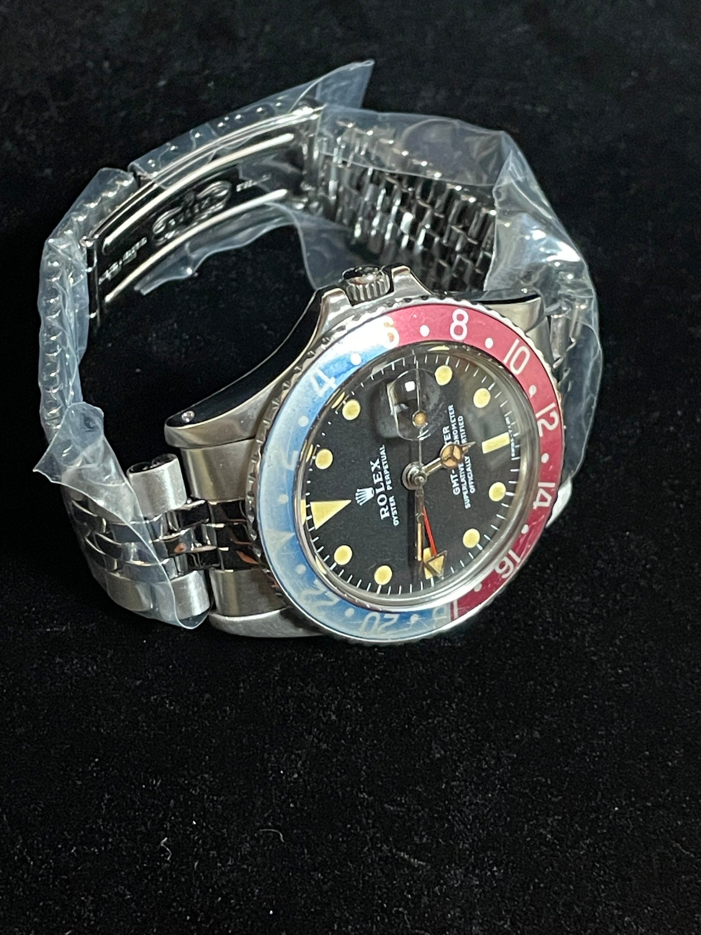 1972 Rolex Pepsi GMT-Master 1675 Red Back Insert Black Dial MK2 SS Jubilee 40mm