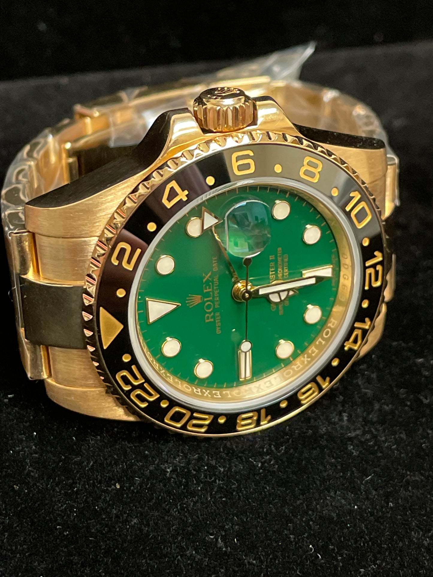 OH 2018 Rolex GMT Master II 116718 Green Money Dial YG 18kt Oyster No Papers 40mm