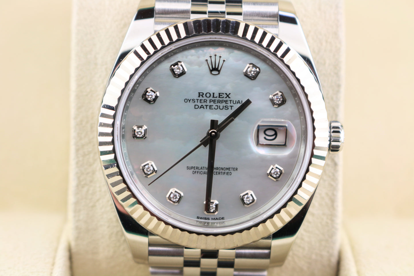 OHA 2020 Rolex Datejust 126334 White MOP Diamond Dial SS Jubilee With Papers 41mm
