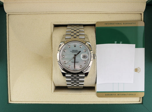 2020 Rolex Datejust 126334 White MOP Diamond Dial SS Jubilee With Papers 41mm