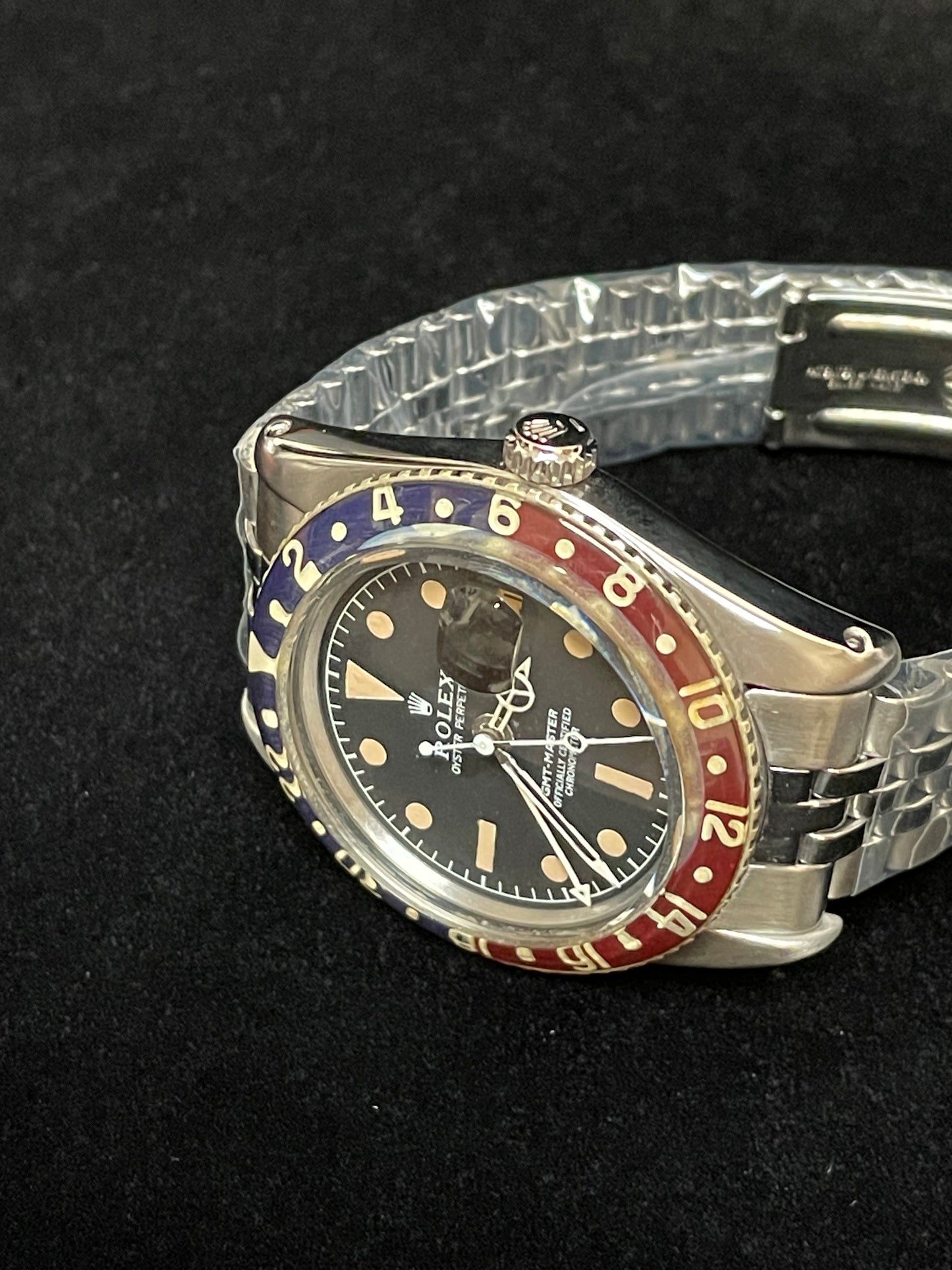 1959 Rolex GMT-Master Bakelight Pepsi 6542 Black Dial SS Folded Jubilee 40mm