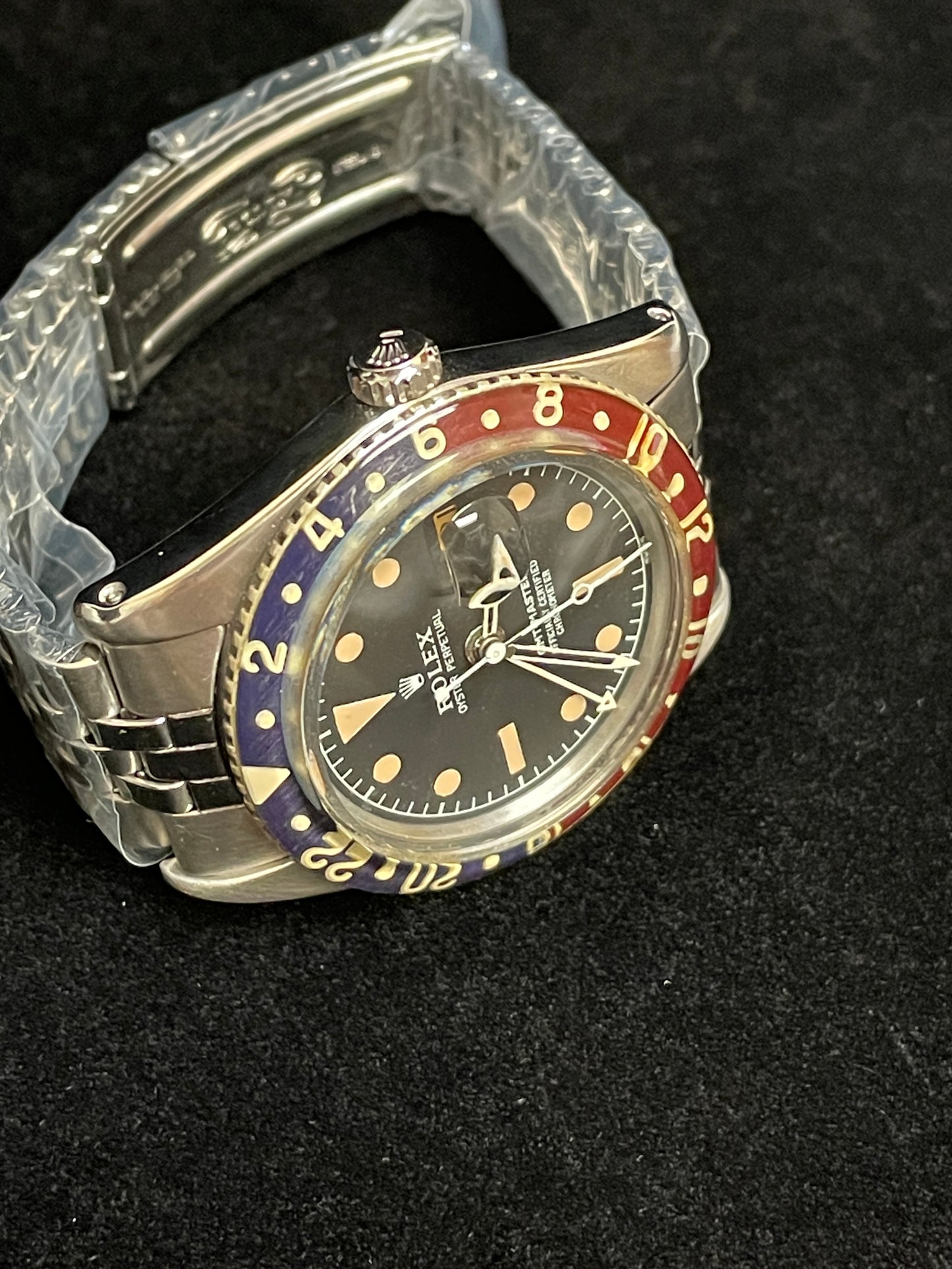 1959 Rolex GMT-Master Bakelight Pepsi 6542 Black Dial SS Folded Jubilee 40mm