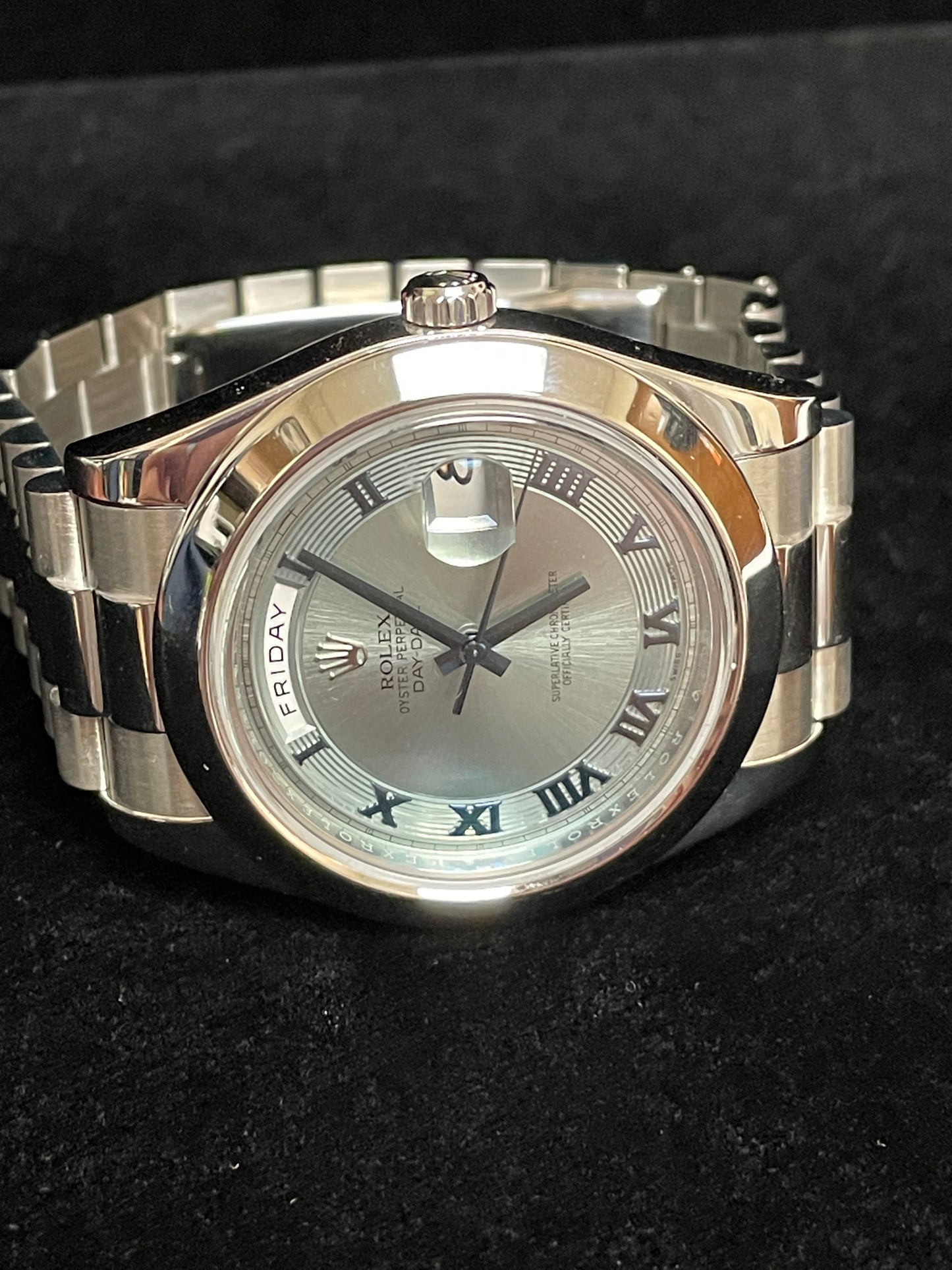 2010 Rolex Day-Date 218206 Ice Blue Roman Dial Platinum President No Papers 41mm