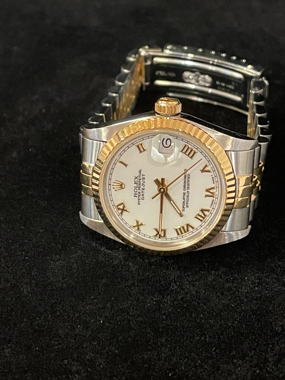 1995 Rolex Datejust Midsize 68273 White Roman Dial TT 18kt Jubilee No Paper 31mm