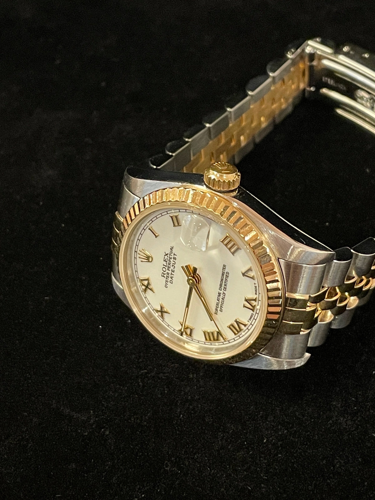 1995 Rolex Datejust Midsize 68273 White Roman Dial TT 18kt Jubilee No Paper 31mm