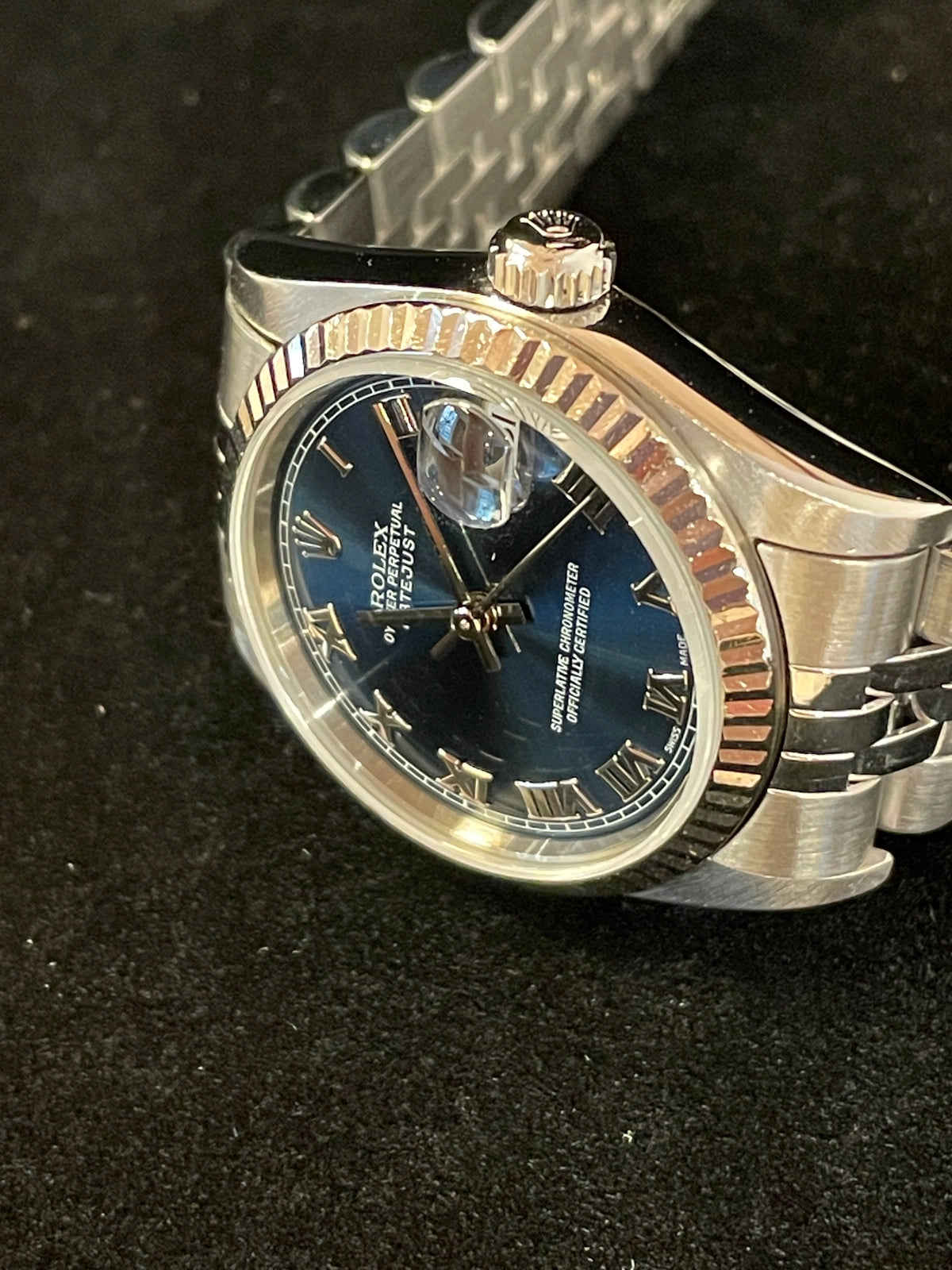 2001 Rolex Datejust 68274 Blue Roman Dial SS Jubilee With Papers 31mm