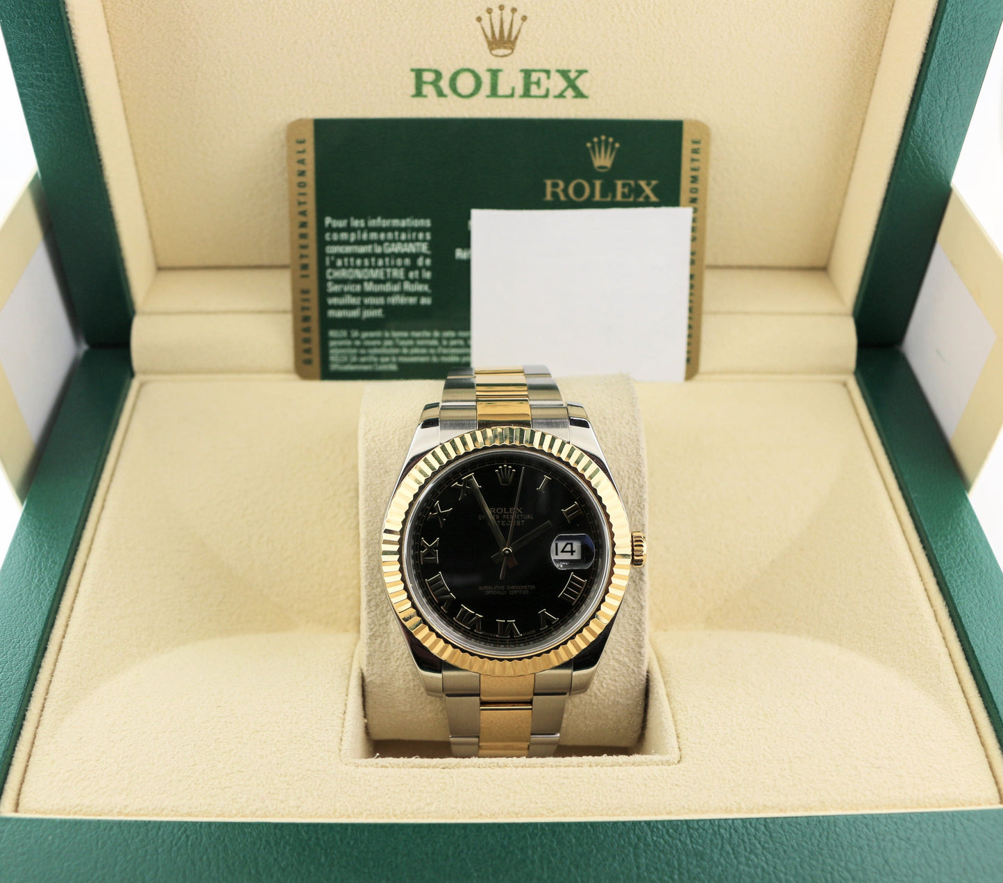 OHA 2011 Rolex Datejust 116333 Black Roman Dial TT 18kt Oyster With Papers 41mm