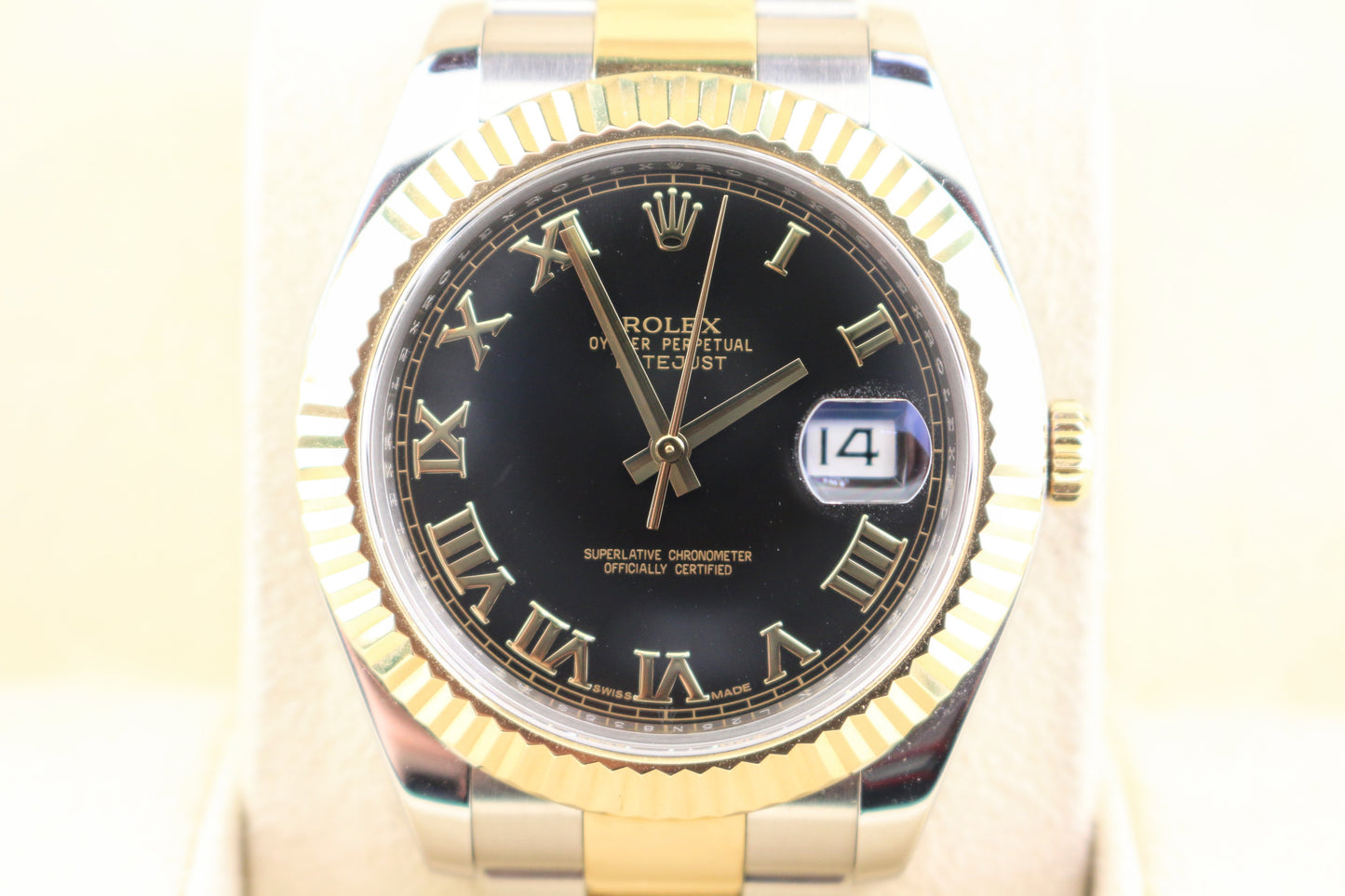 OHA 2011 Rolex Datejust 116333 Black Roman Dial TT 18kt Oyster With Papers 41mm