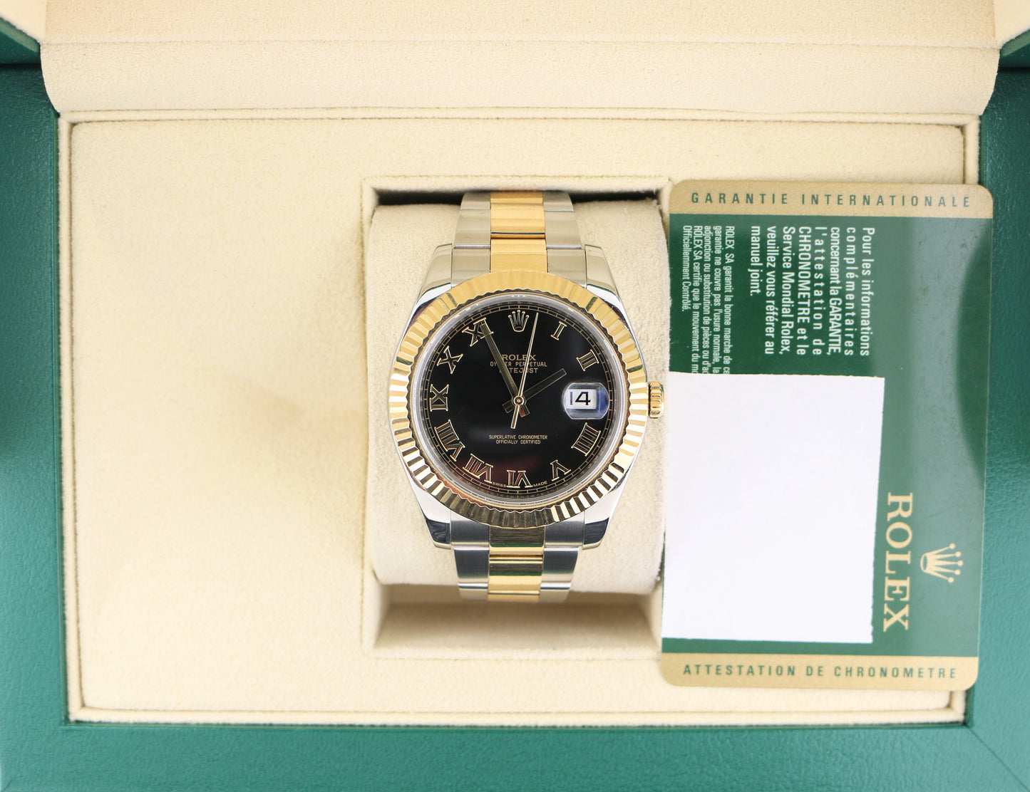 OHA 2011 Rolex Datejust 116333 Black Roman Dial TT 18kt Oyster With Papers 41mm