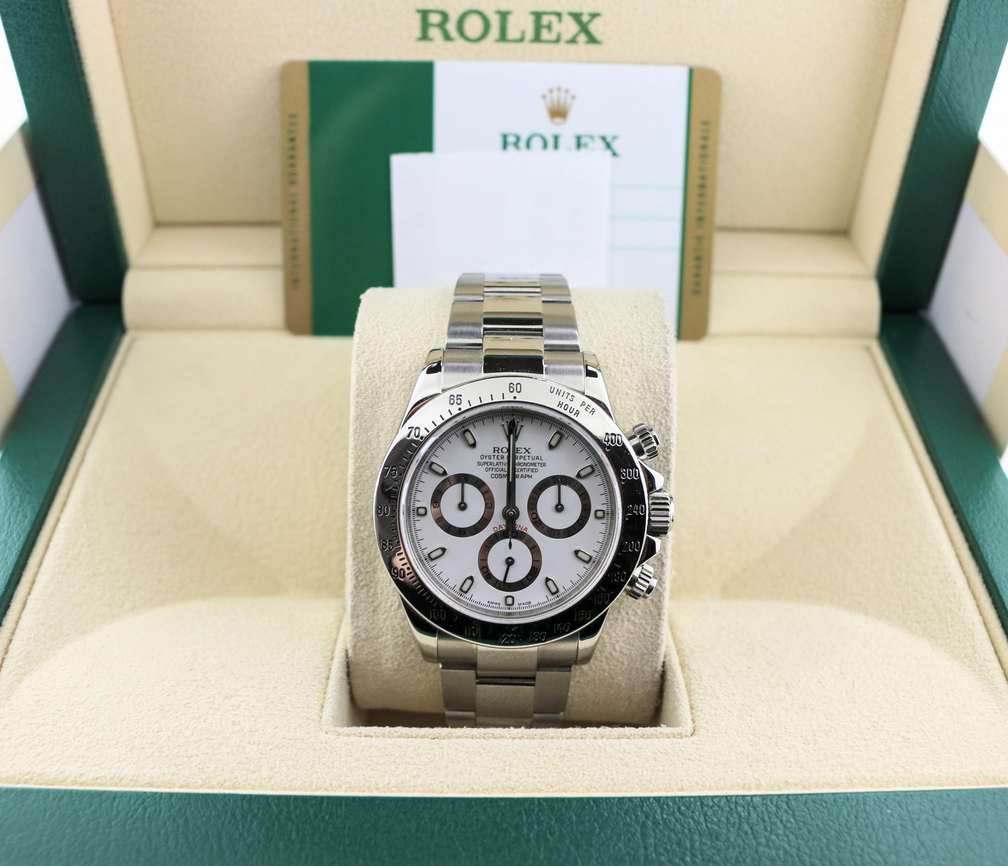 2015 Rolex Daytona 116520 White APH Dial Blue Lume SS Oyster With Papers 40mm