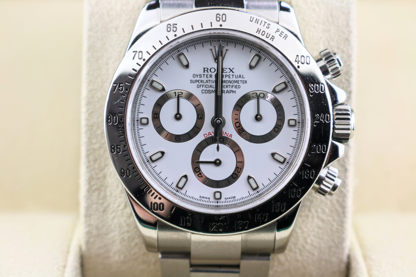 2015 Rolex Daytona 116520 White APH Dial Blue Lume SS Oyster With Papers 40mm