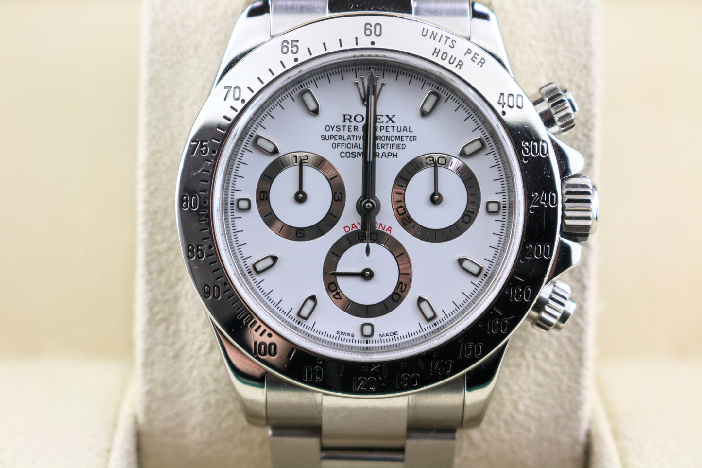2015 Rolex Daytona 116520 White APH Dial Blue Lume SS Oyster With Papers 40mm