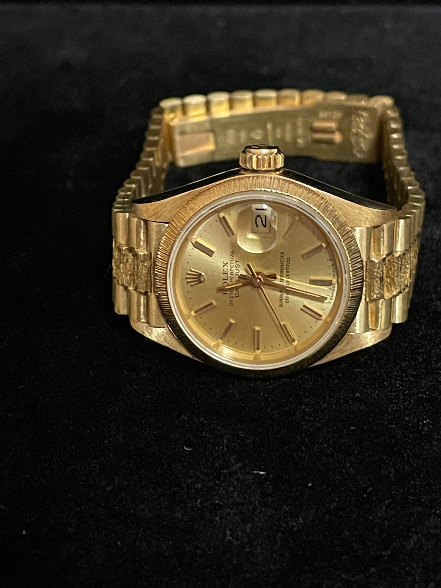 1986 Rolex Ladies Datejust President Bark 69178 Champagne Dial 18kt YG 26mm