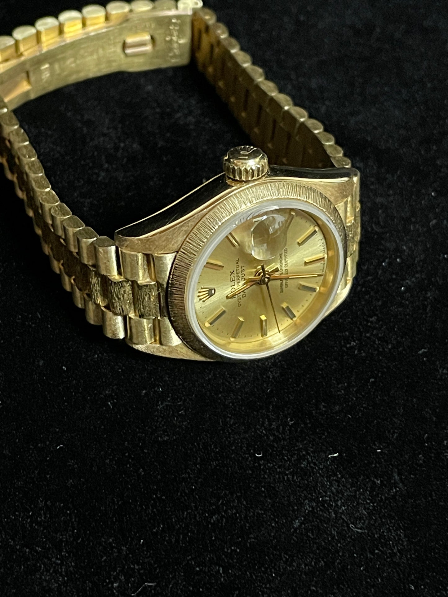 1986 Rolex Ladies Datejust President Bark 69178 Champagne Dial 18kt YG 26mm