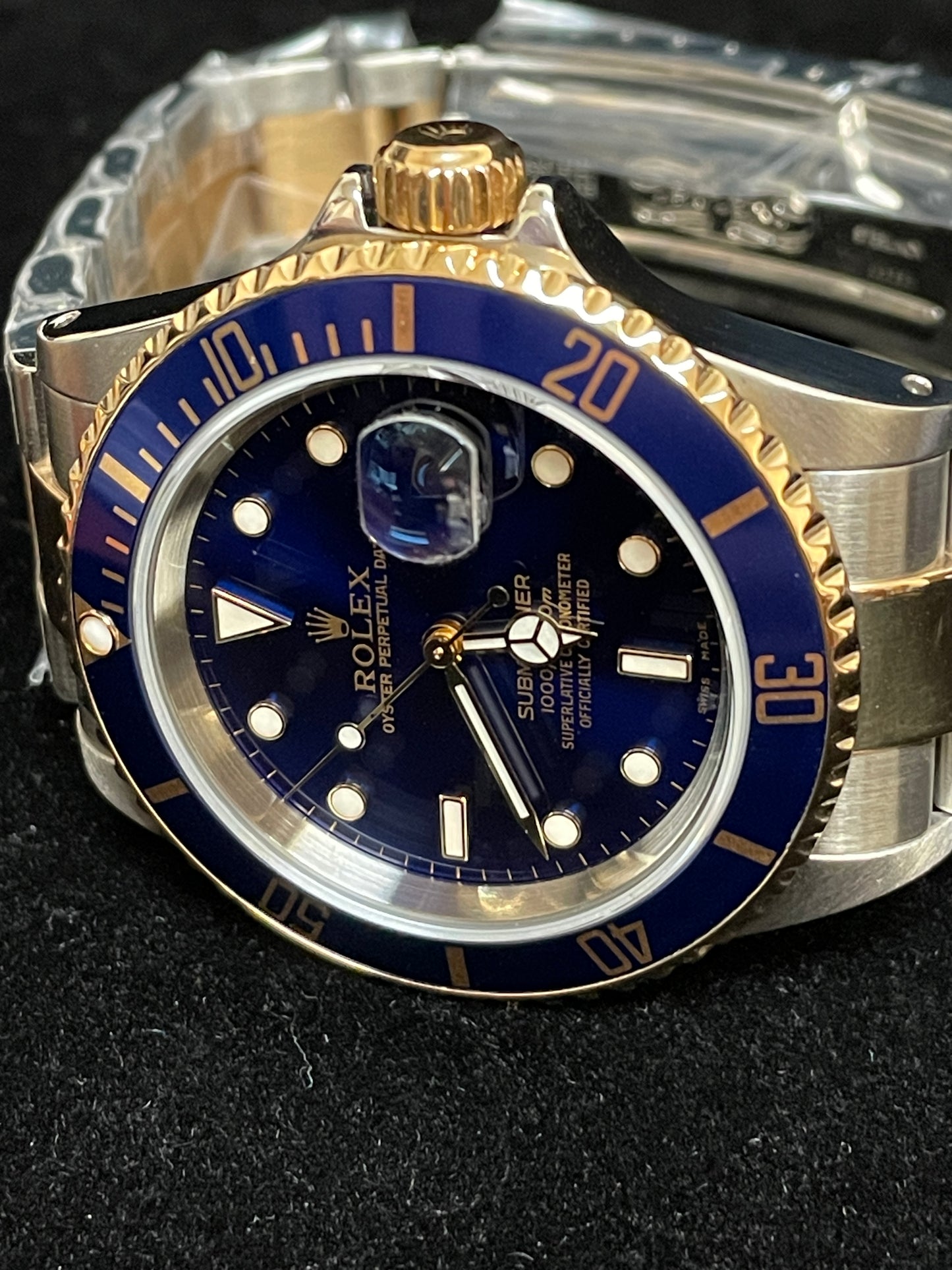 2001 Rolex Submariner Gold Through 16613 Blue Dial TT Oyster With Papers 40mm