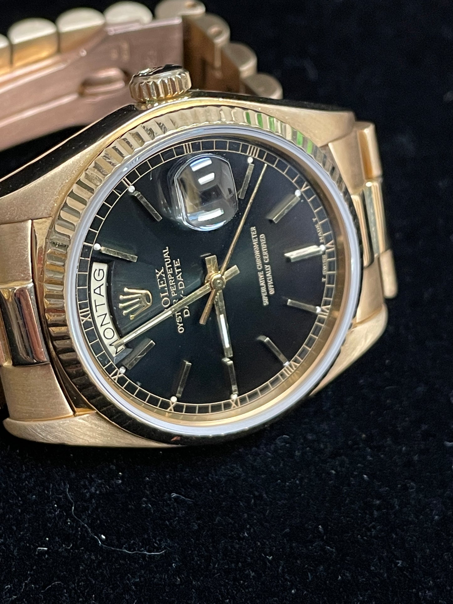 1979 Rolex Day-Date 18038 Black Dial German Day wheel 18kt President 36mm