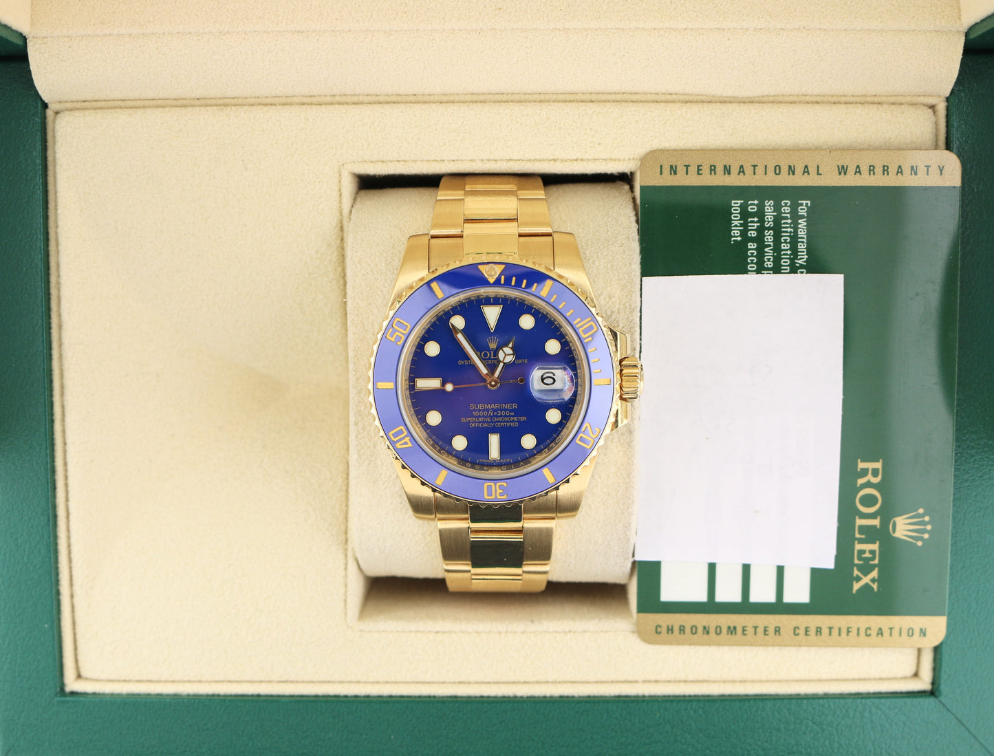 2010 Rolex Submariner Bluesy 116618 Blue Dial 18kt YG Oyster With Papers 40mm