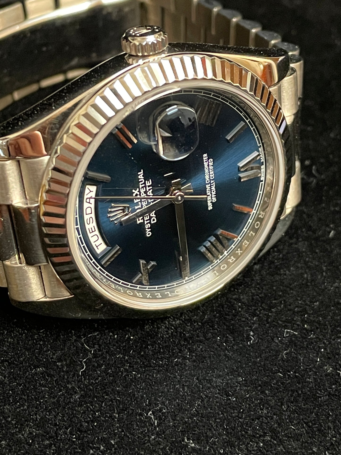 2018 Rolex Day-Date President 228239 Blue Roman Dial White Gold 18kt Papers 40mm