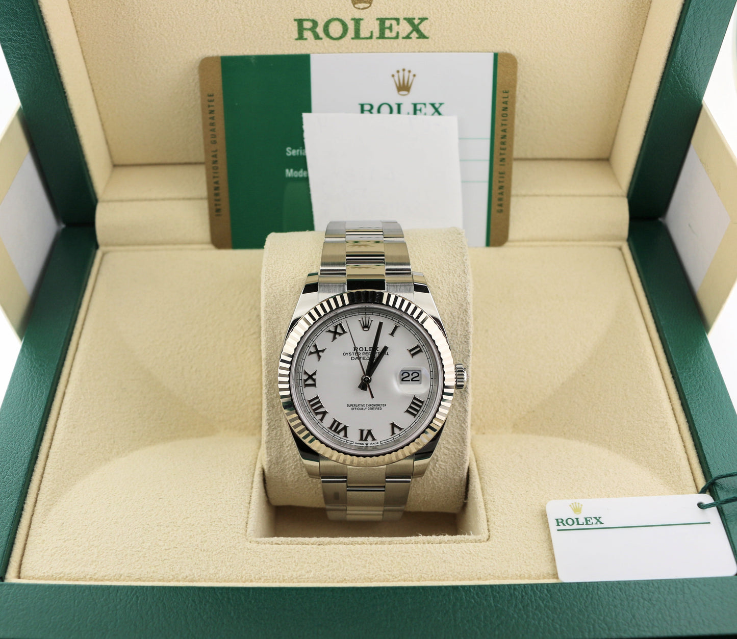 2020 Rolex Datejust 126334 White Roman Dial Fluted SS Oyster With Papers 41mm