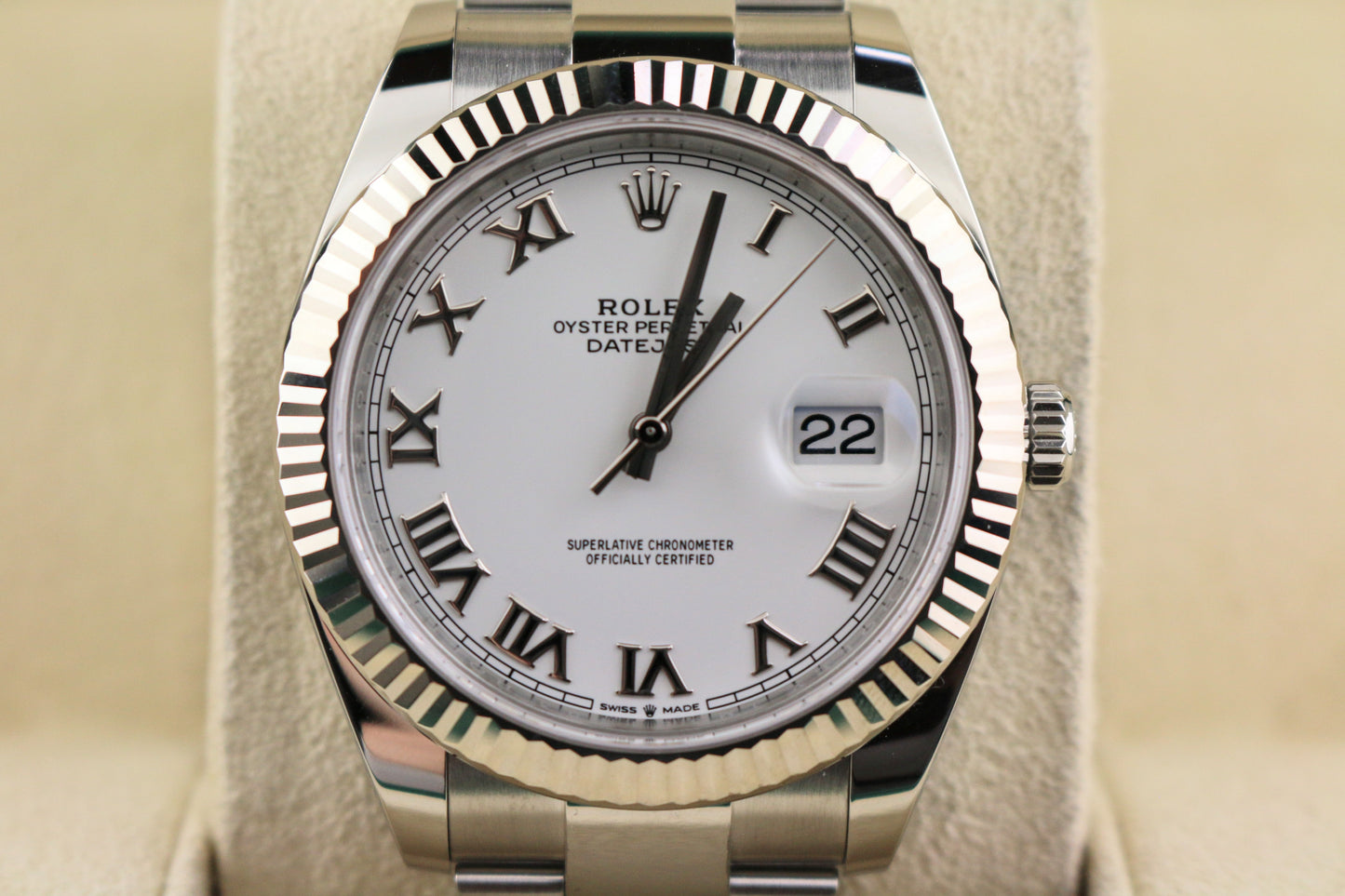 2020 Rolex Datejust 126334 White Roman Dial Fluted SS Oyster With Papers 41mm