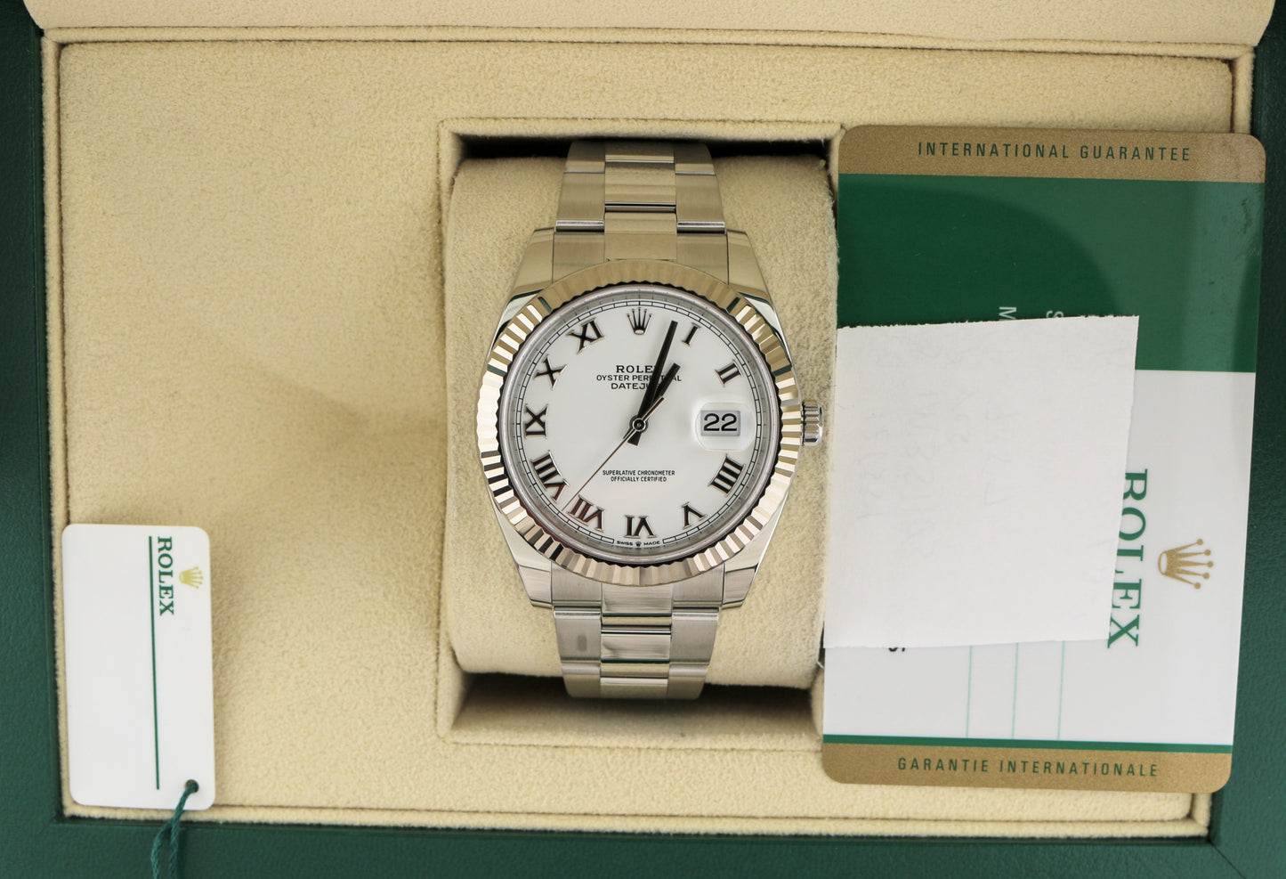 2020 Rolex Datejust 126334 White Roman Dial Fluted SS Oyster With Papers 41mm