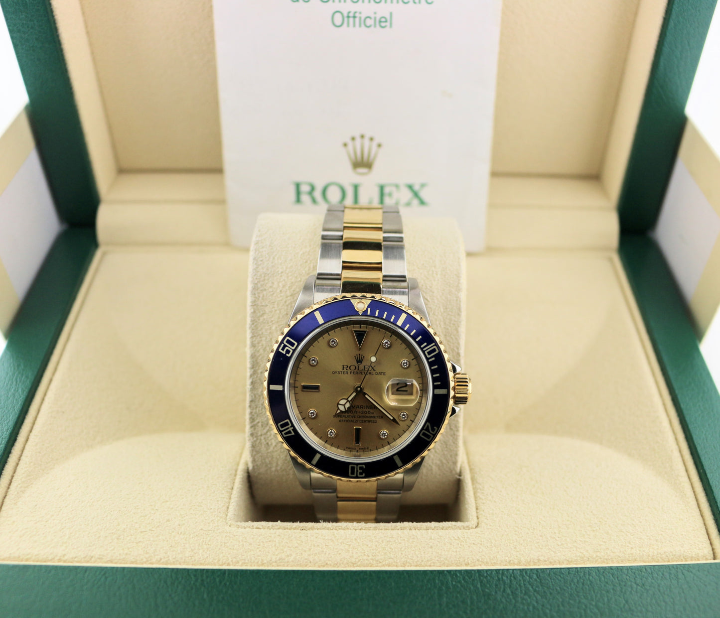 2004 Rolex Submariner 16613 Champagne Serti Diamond TT Oyster With Papers 40mm