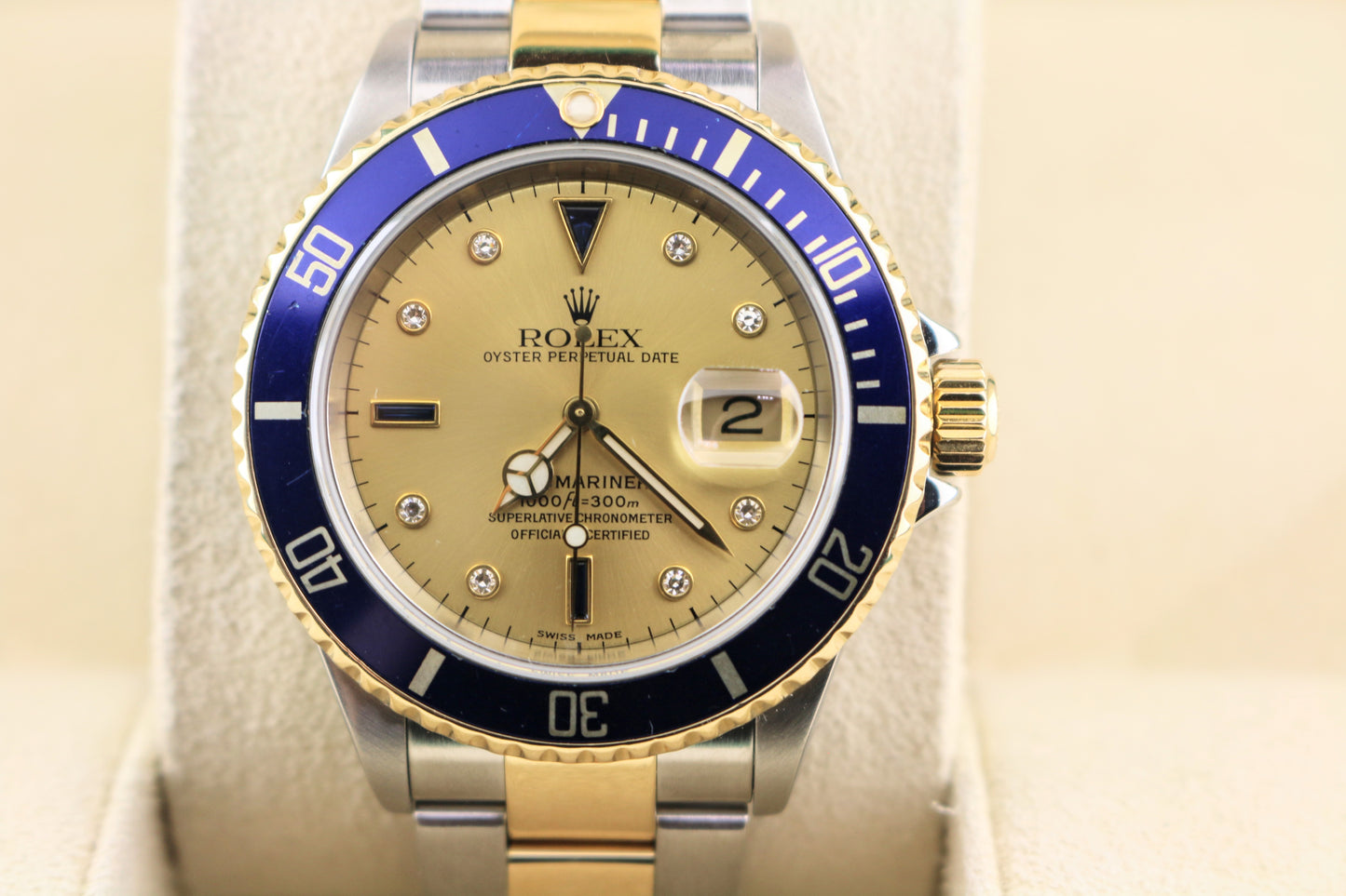 2004 Rolex Submariner 16613 Champagne Serti Diamond TT Oyster With Papers 40mm