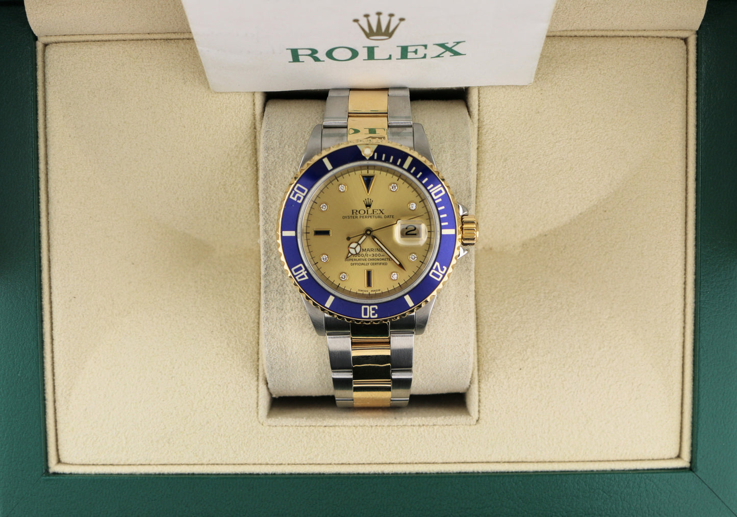 2004 Rolex Submariner 16613 Champagne Serti Diamond TT Oyster With Papers 40mm