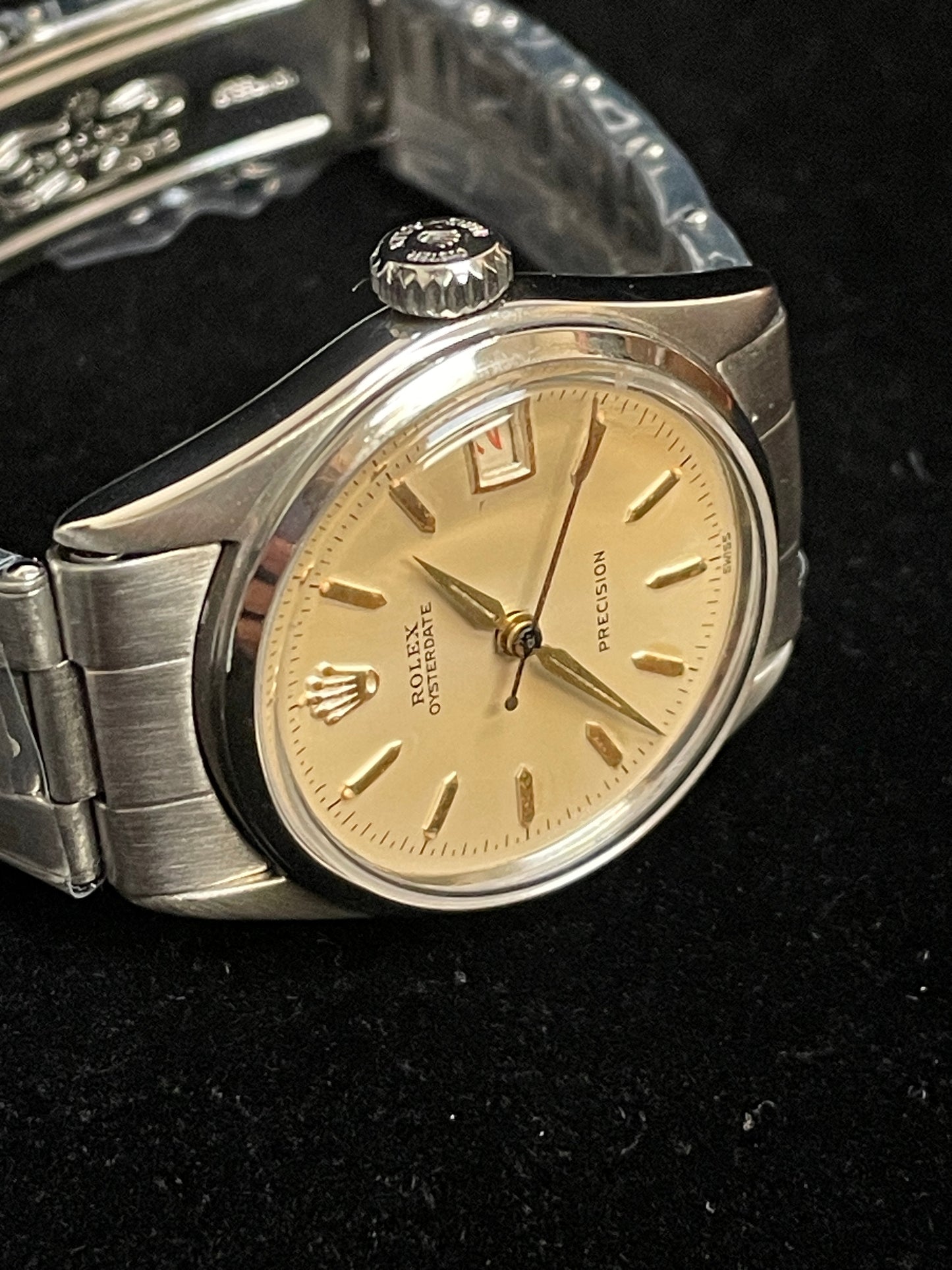 1962 Rolex Oysterdate Precision 6066 White Dial SS Rivet Bracelet No Papers 31mm