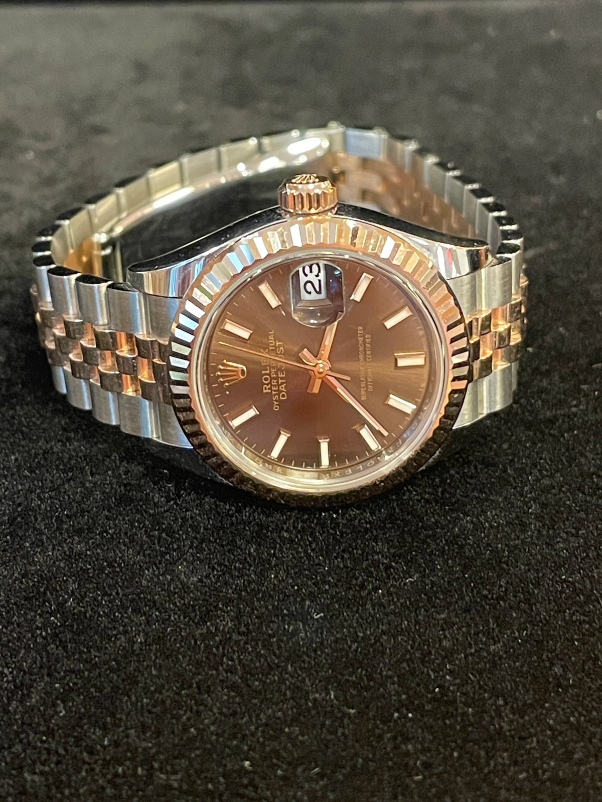 2025 Rolex Ladies Datejust 279171 Chocolate Stick Dial TT Jubilee Rose 28mm