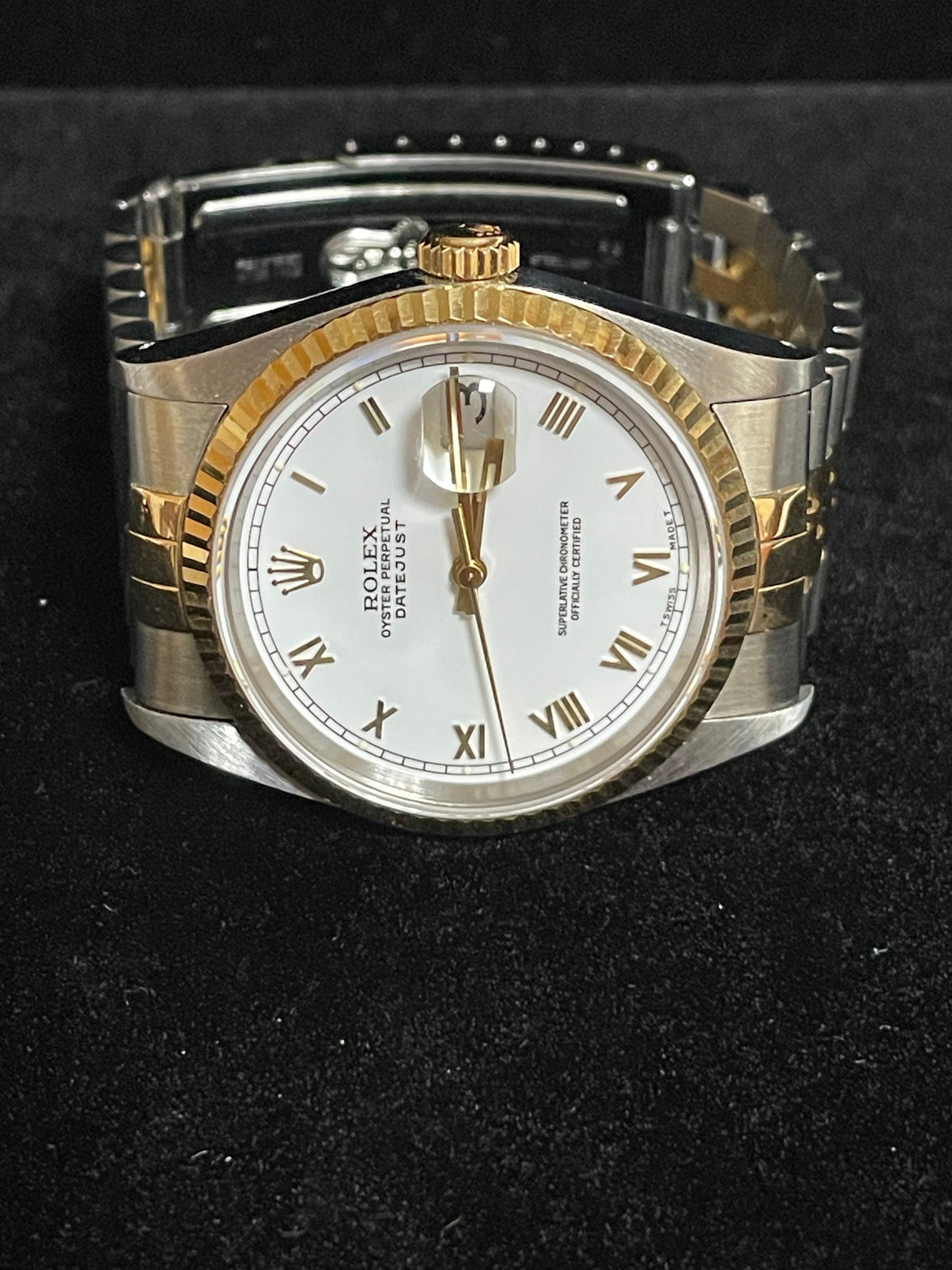 1993 Rolex Datejust 16233 White Roman Dial TT 18kt Jubilee With Papers 36mm