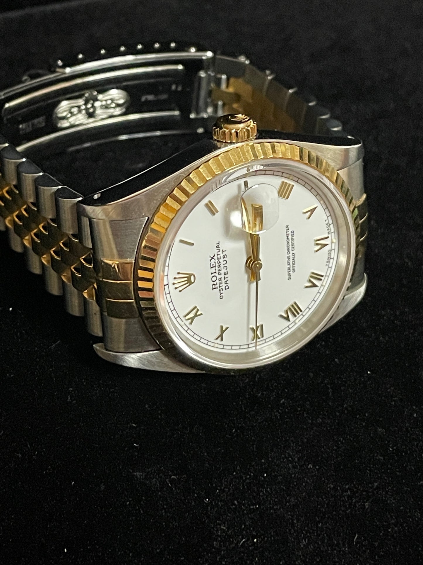 1993 Rolex Datejust 16233 White Roman Dial TT 18kt Jubilee With Papers 36mm
