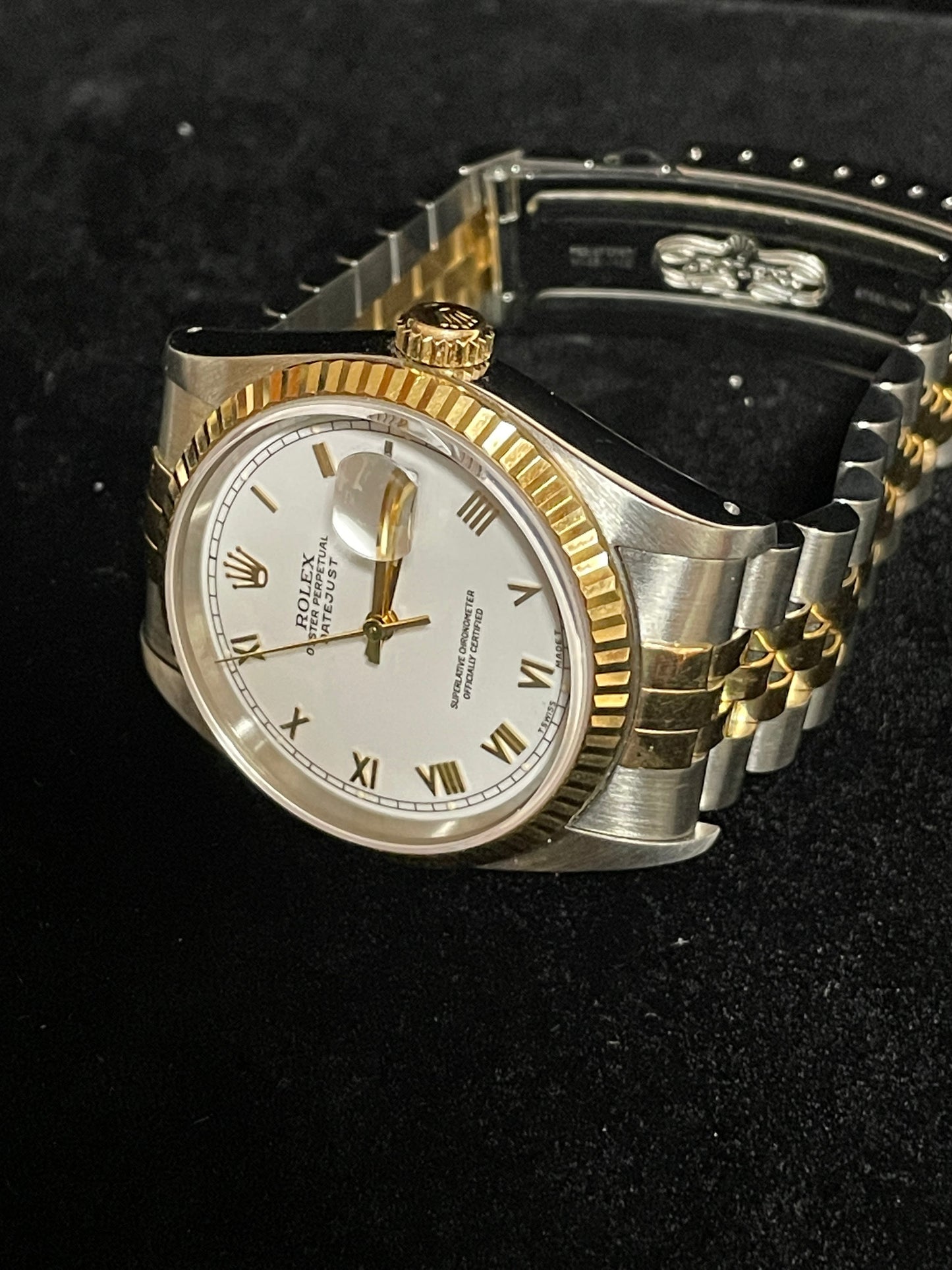 1993 Rolex Datejust 16233 White Roman Dial TT 18kt Jubilee With Papers 36mm