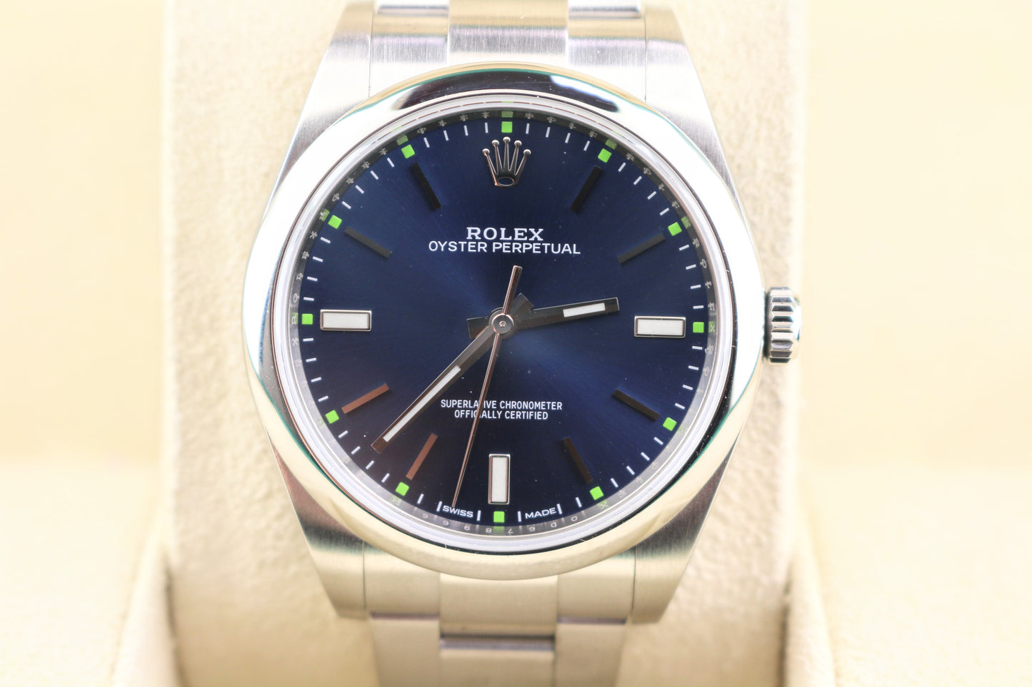 OHA 2019 Rolex Oyster Perpetual 114300 Blue Dial SS Oyster With Papers 39mm