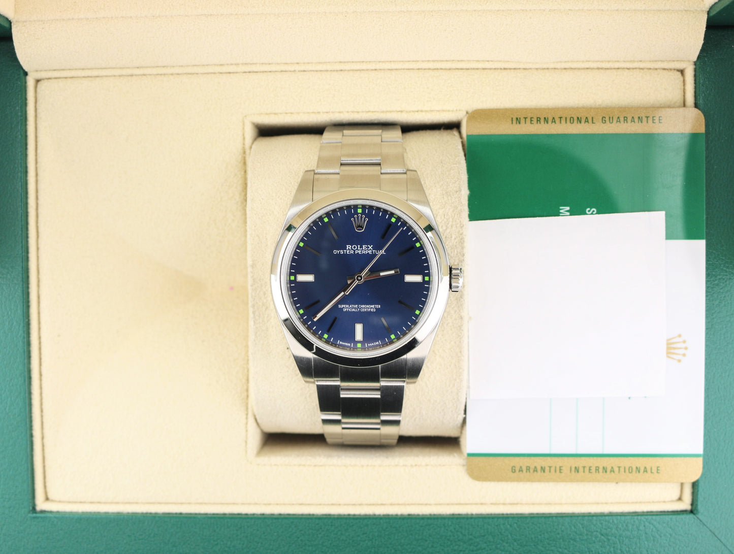 OHA 2019 Rolex Oyster Perpetual 114300 Blue Dial SS Oyster With Papers 39mm