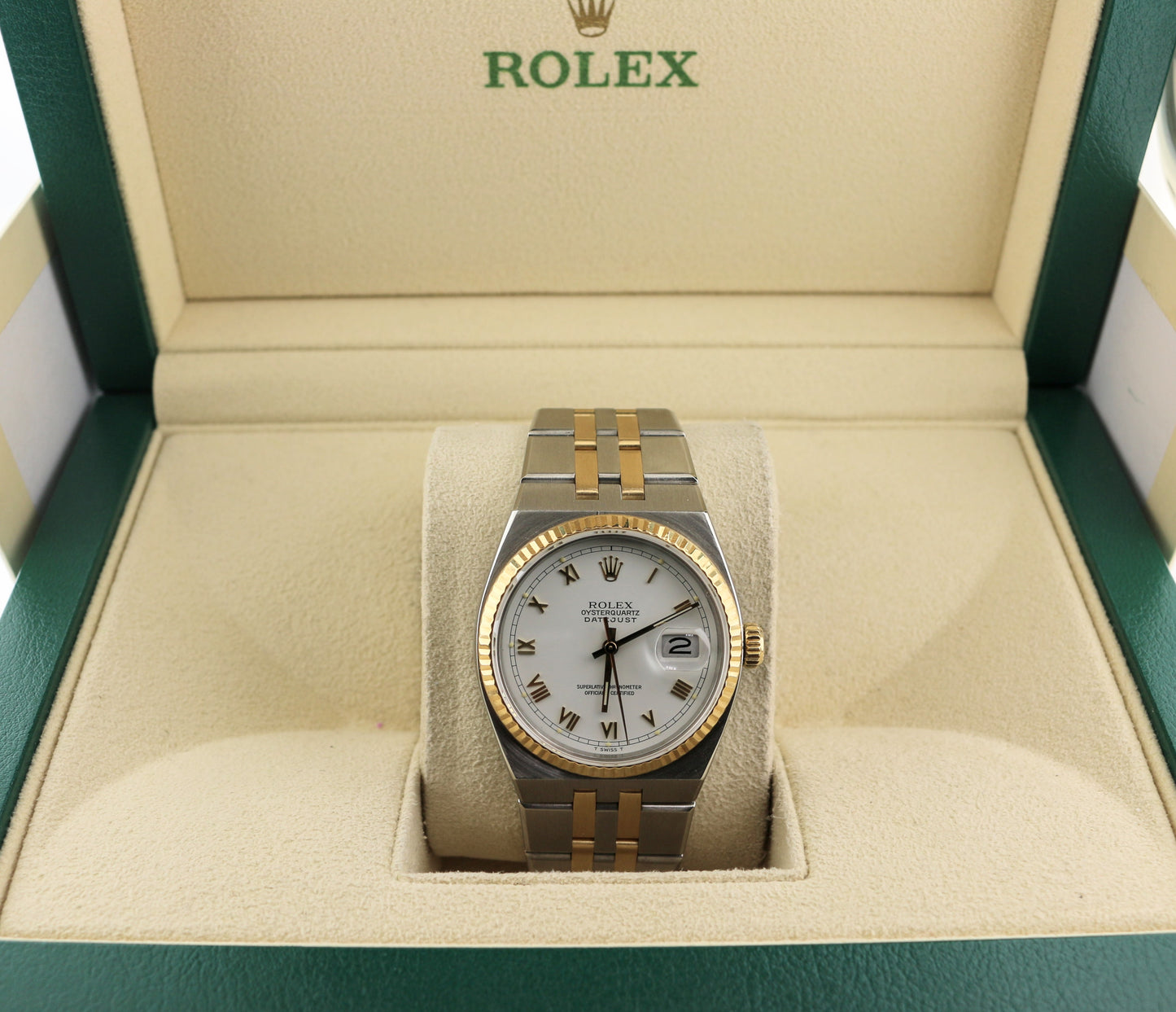 1986 Rolex Datejust Oysterquartz 17013 White Roman Dial TT 18kt No Papers 36mm