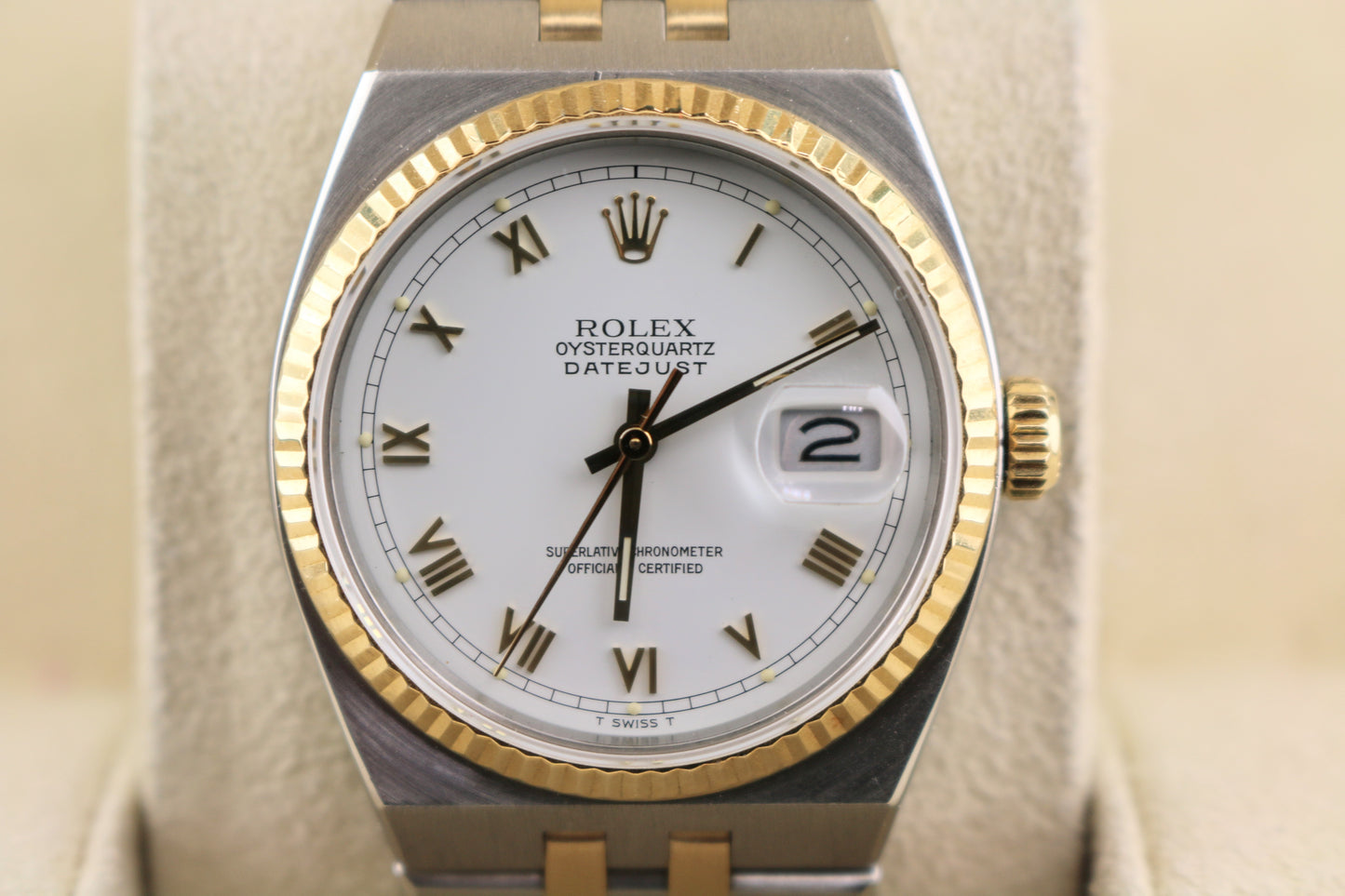 1986 Rolex Datejust Oysterquartz 17013 White Roman Dial TT 18kt No Papers 36mm