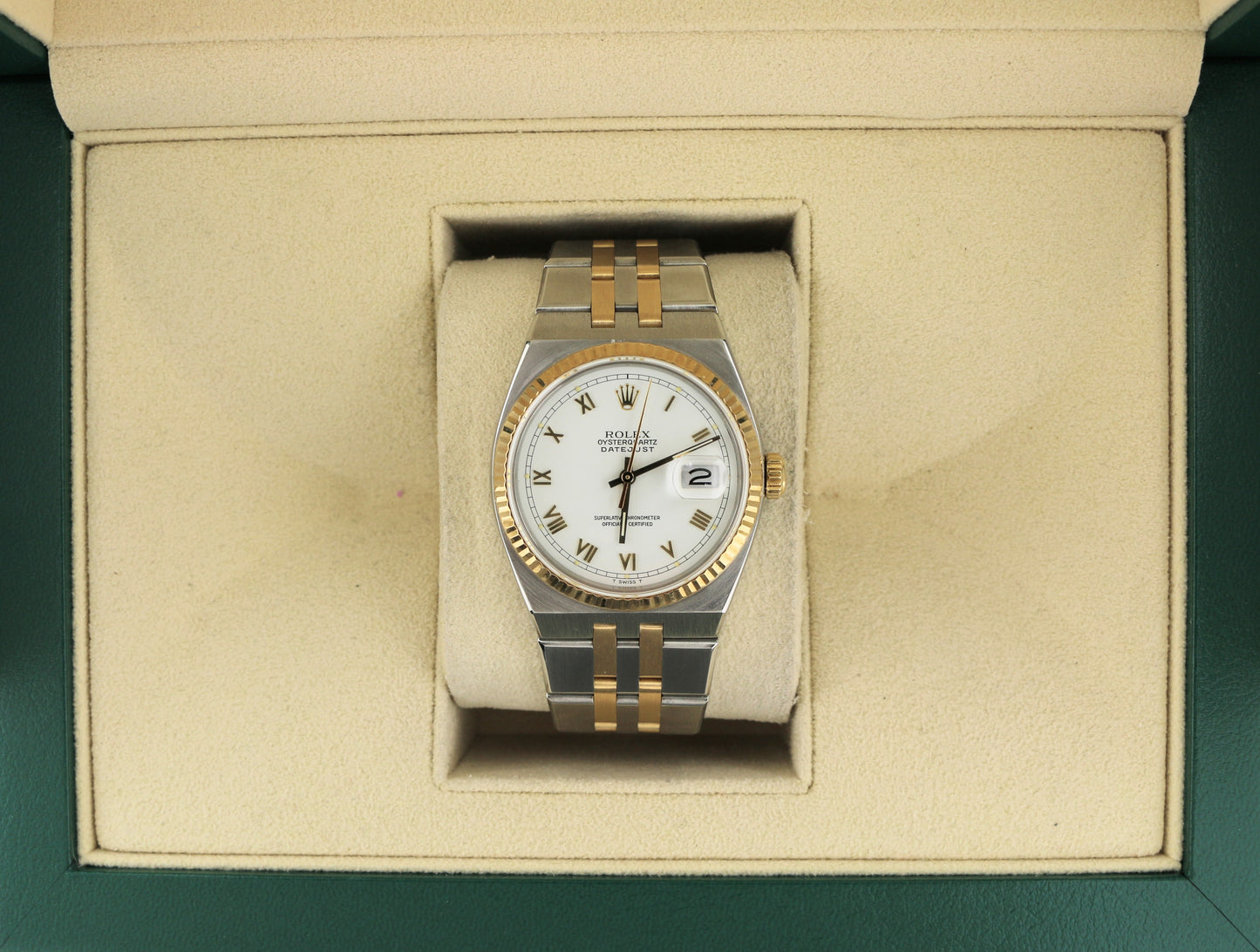 1986 Rolex Datejust Oysterquartz 17013 White Roman Dial TT 18kt No Papers 36mm